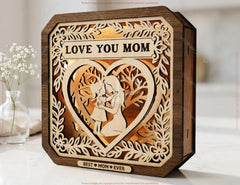 Personalized LED Wooden Shadow Box – Mother & Child Light – Laser Cut Layered Mom Gift Digital Download |#U712|