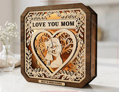 Personalized LED Wooden Shadow Box – Mother & Child Light – Laser Cut Layered Mom Gift Digital Download |#U712| VectorPort