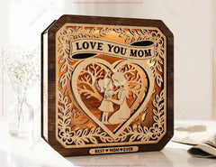 Personalized LED Wooden Shadow Box – Mother & Child Light – Laser Cut Layered Mom Gift Digital Download |#U712|