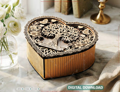 Personalized Heart Shaped Box SVG – Layered Laser Cut Gift Box – Floral Tree Keepsake Box Digital Download |#U713|