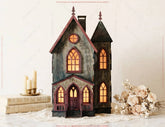 Gothic Haunted House Lantern SVG – Laser Cut Victorian House – Layered Wooden Luminary Digital Download |#U716| VectorPort