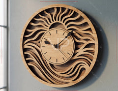 Modern Wooden Wall Clock SVG | Layered Laser Cut Clock File | Abstract Wave Clock Design Digital Download |#U719|