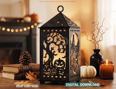 Halloween Lantern Laser Cut File SVG | Haunted House Candle Lantern Digital Download |#U735| VectorPort
