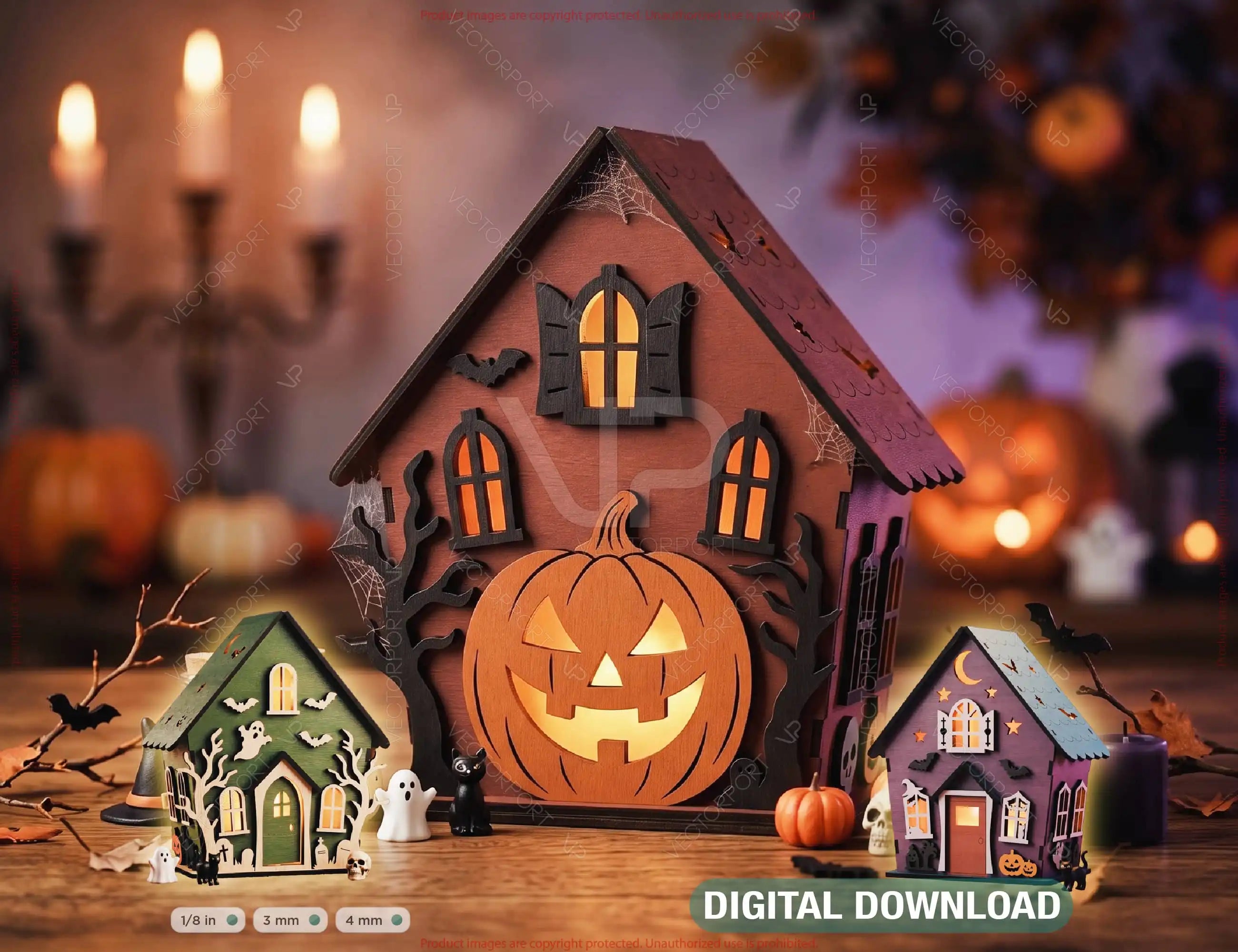 Halloween Haunted House Spooky Candle Holder Lantern Tea Light SVG Digital Download |#U737| VectorPort