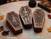 Gothic Coffin Halloween Wooden Keepsake Box Laser Cut Bundle SVG Skeleton, Spider Web Digital Download |#U738| VectorPort