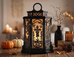 Halloween Silhouette Lantern | Intricate Spooky Witch, Haunted House Digital Download |#U739| VectorPort