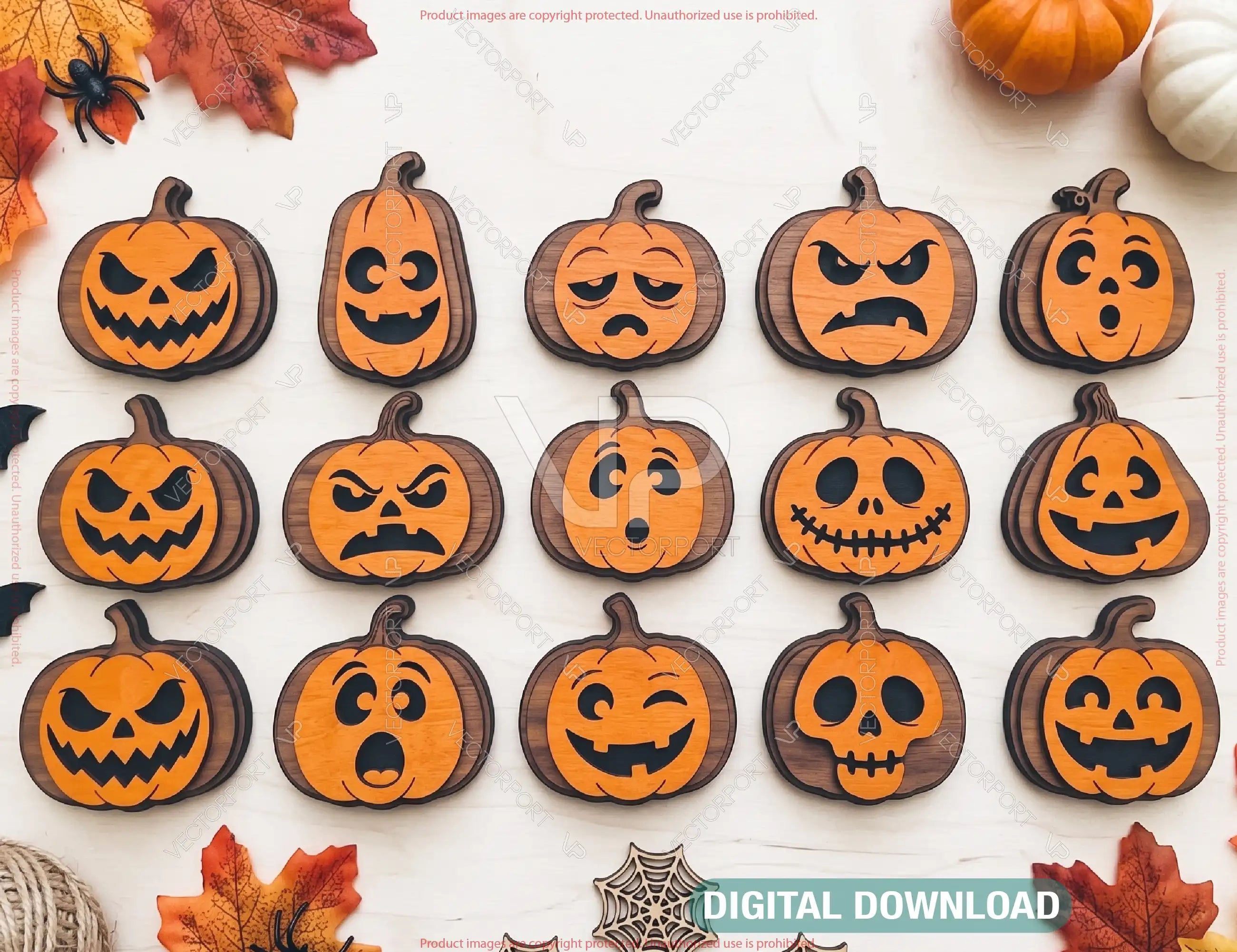 3D Layered Halloween Pumpkin Faces SVG Laser Cut Files Digital Download |#U740| VectorPort