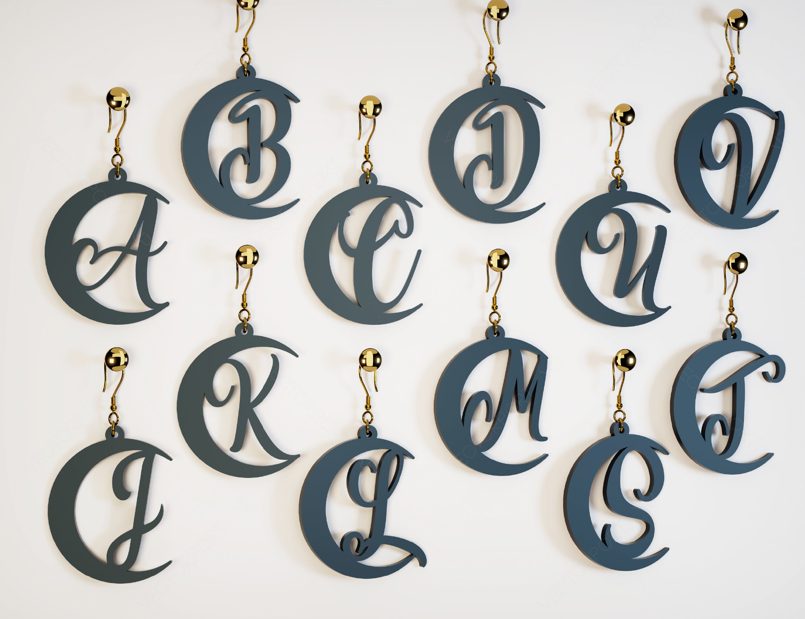Crescent Alphabet Earrings Craft Jewelry Pendants Set Drop Laser cut E –  VectorPort