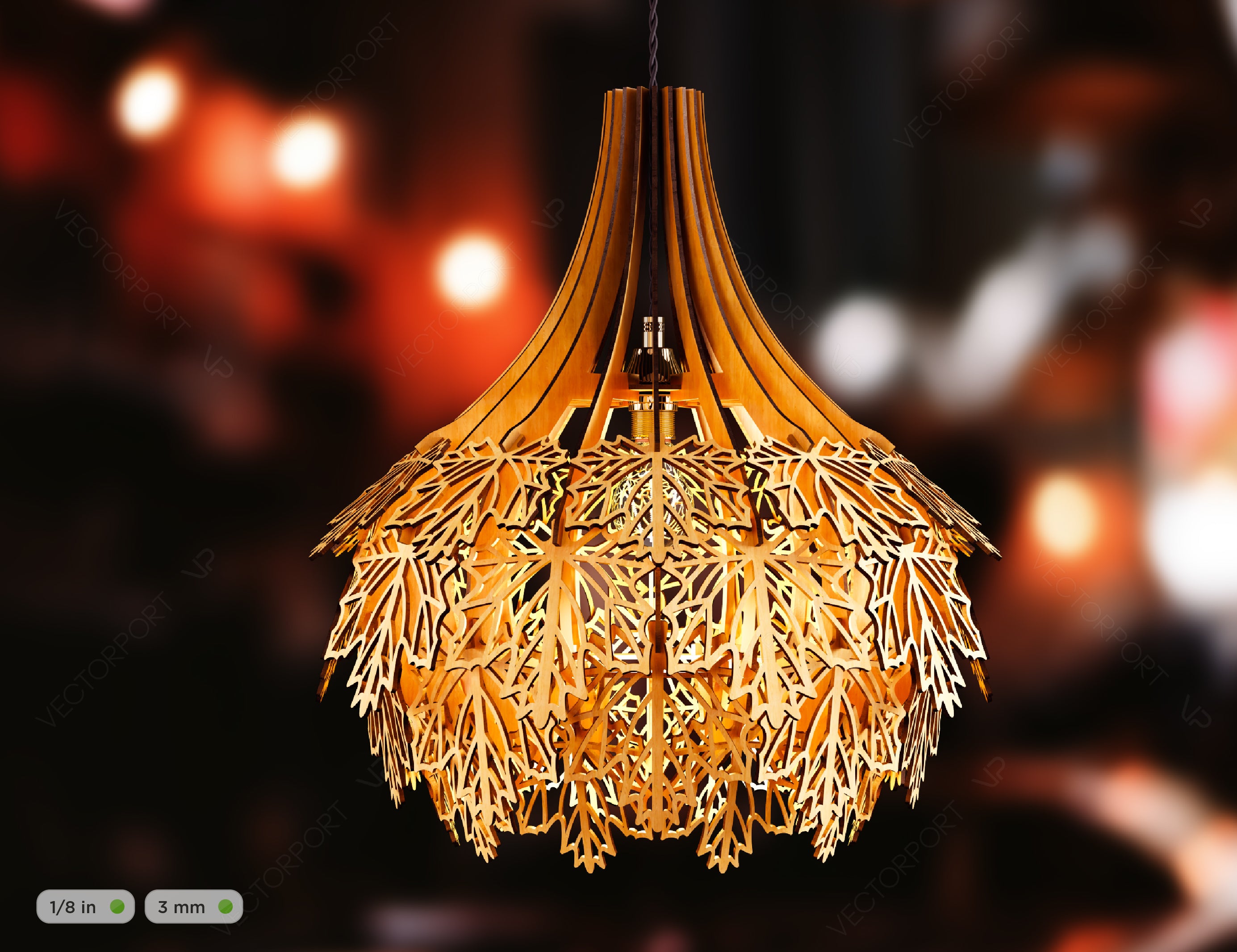 Maple leaves Hanging wooden chandelier lamp shade Pendant light templa –  VectorPort