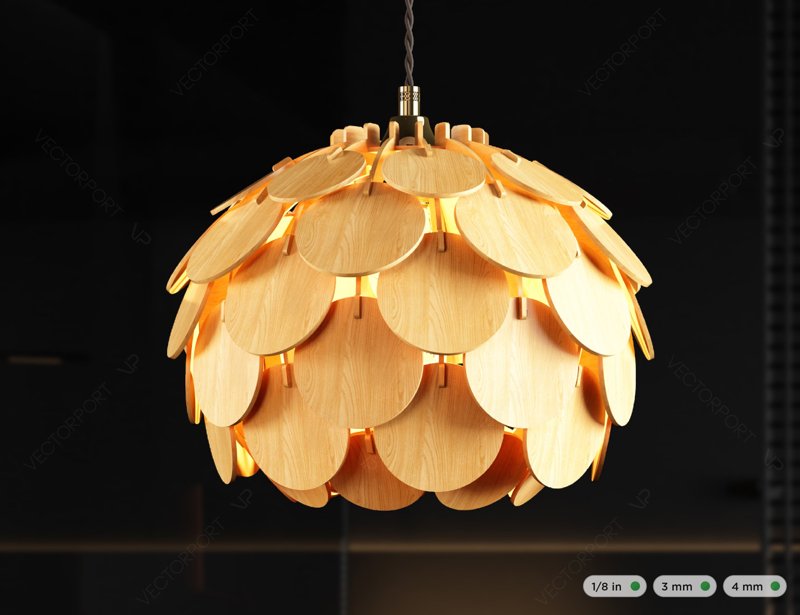 Wooden Hanging Lamp Pendant Light Laser Cutting Template DXF File 