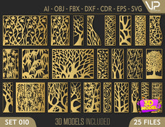 Tree Ornaments for decorative partitions panel screen CNC Laser Cutting File | SVG, DXF, AI |#C010| VectorPort