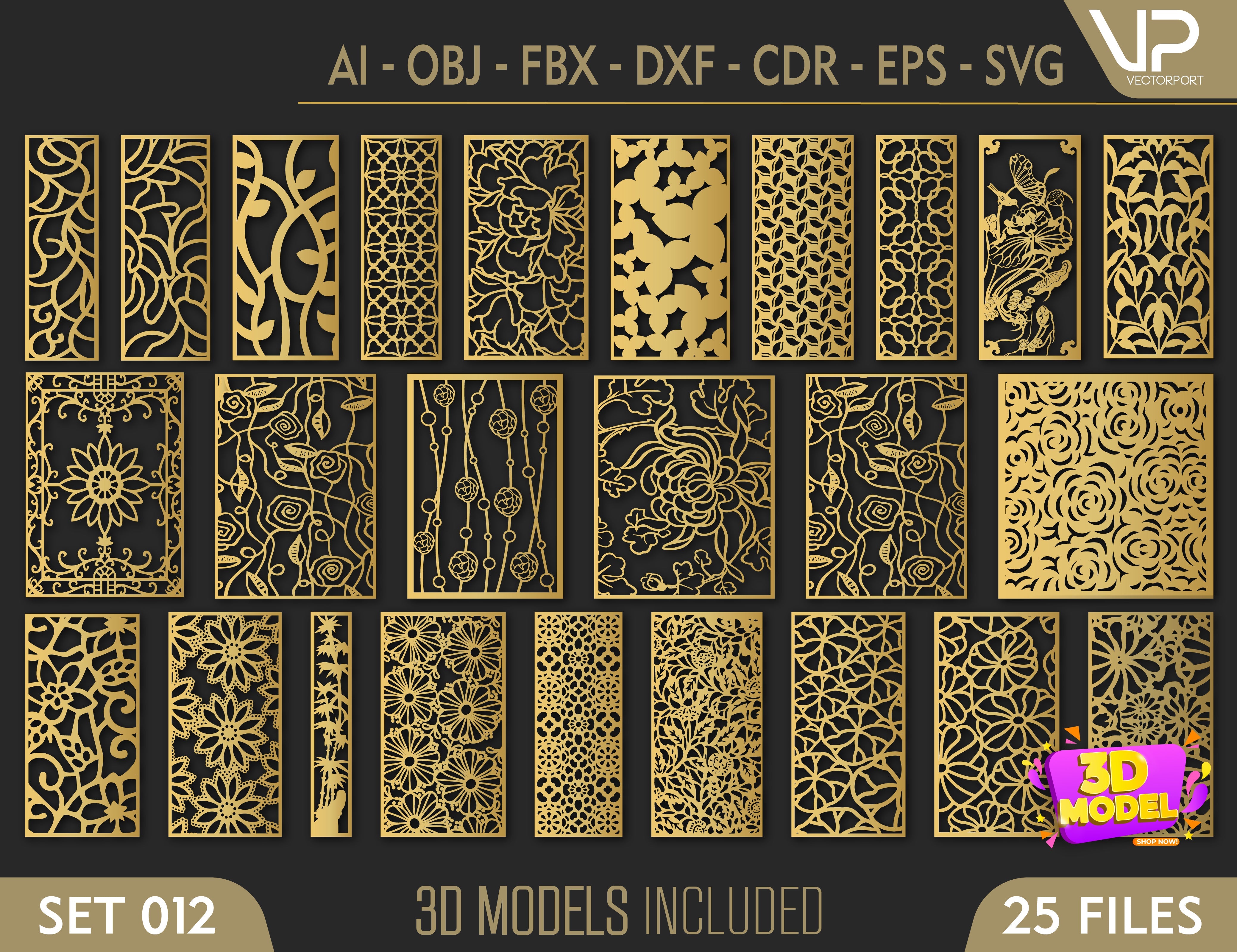Tree Ornaments for decorative partitions panel screen CNC Laser Cutting File | SVG, DXF, AI |#C013| VectorPort