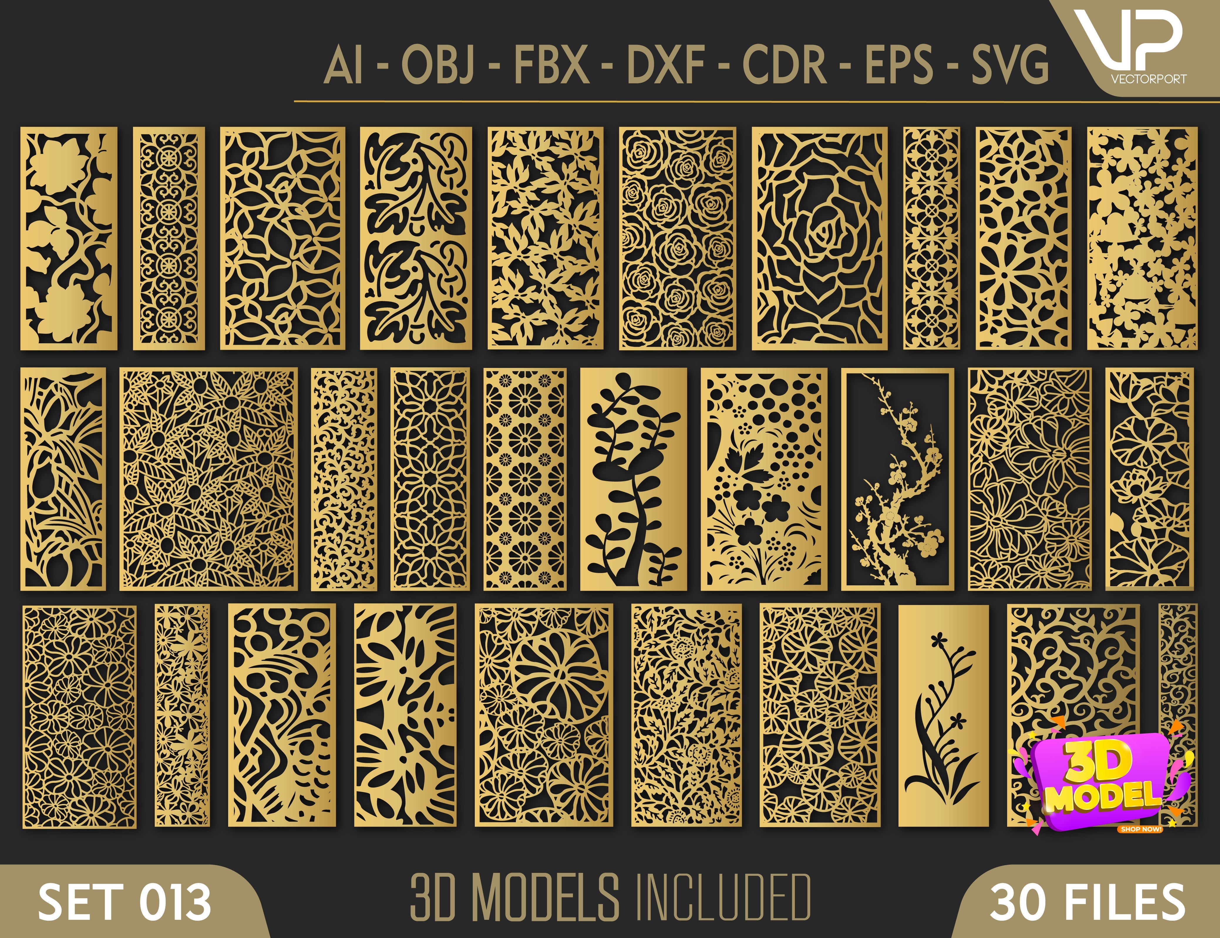 Tree Ornaments for decorative partitions panel screen CNC Laser Cutting File | SVG, DXF, AI |#C014| VectorPort