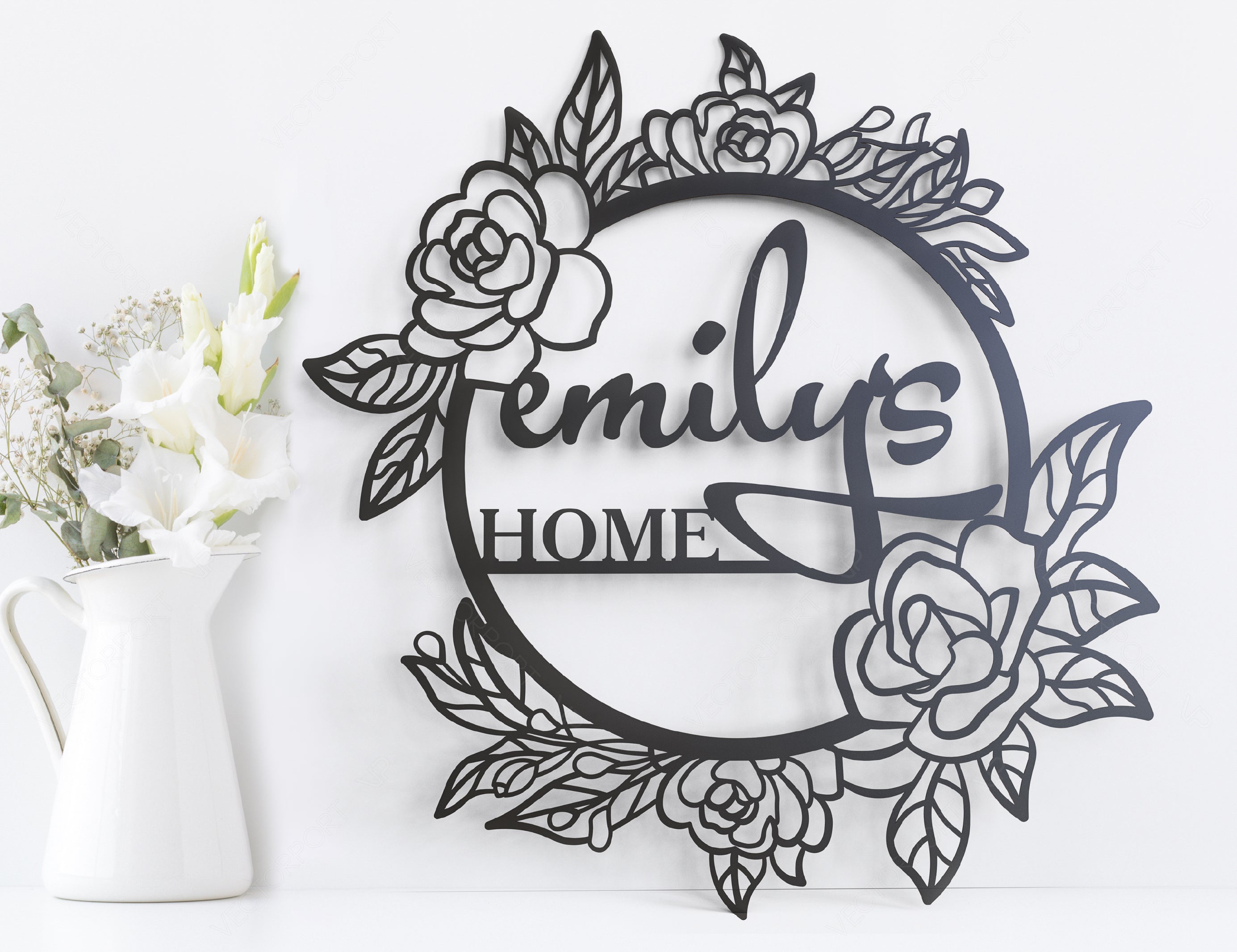 Personalized Custom Name Text With Floral Flower Circle Frame