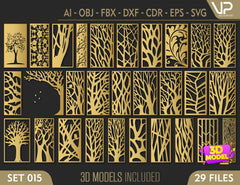 Tree Ornaments for decorative partitions panel screen CNC Laser Cutting File | SVG, DXF, AI |#C015|