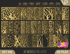 Tree Ornaments for decorative partitions panel screen CNC Laser Cutting File | SVG, DXF, AI |#C016| VectorPort