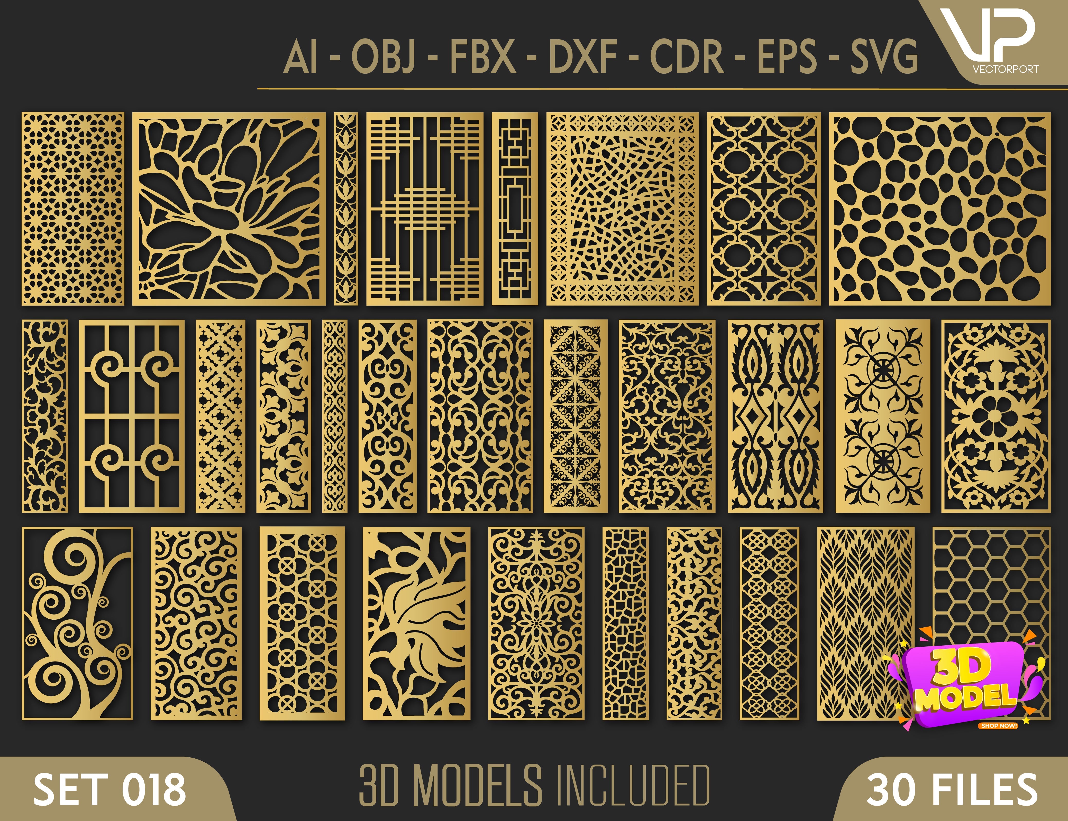 Tree Ornaments for decorative partitions panel screen CNC Laser Cutting File | SVG, DXF, AI |#C018| VectorPort