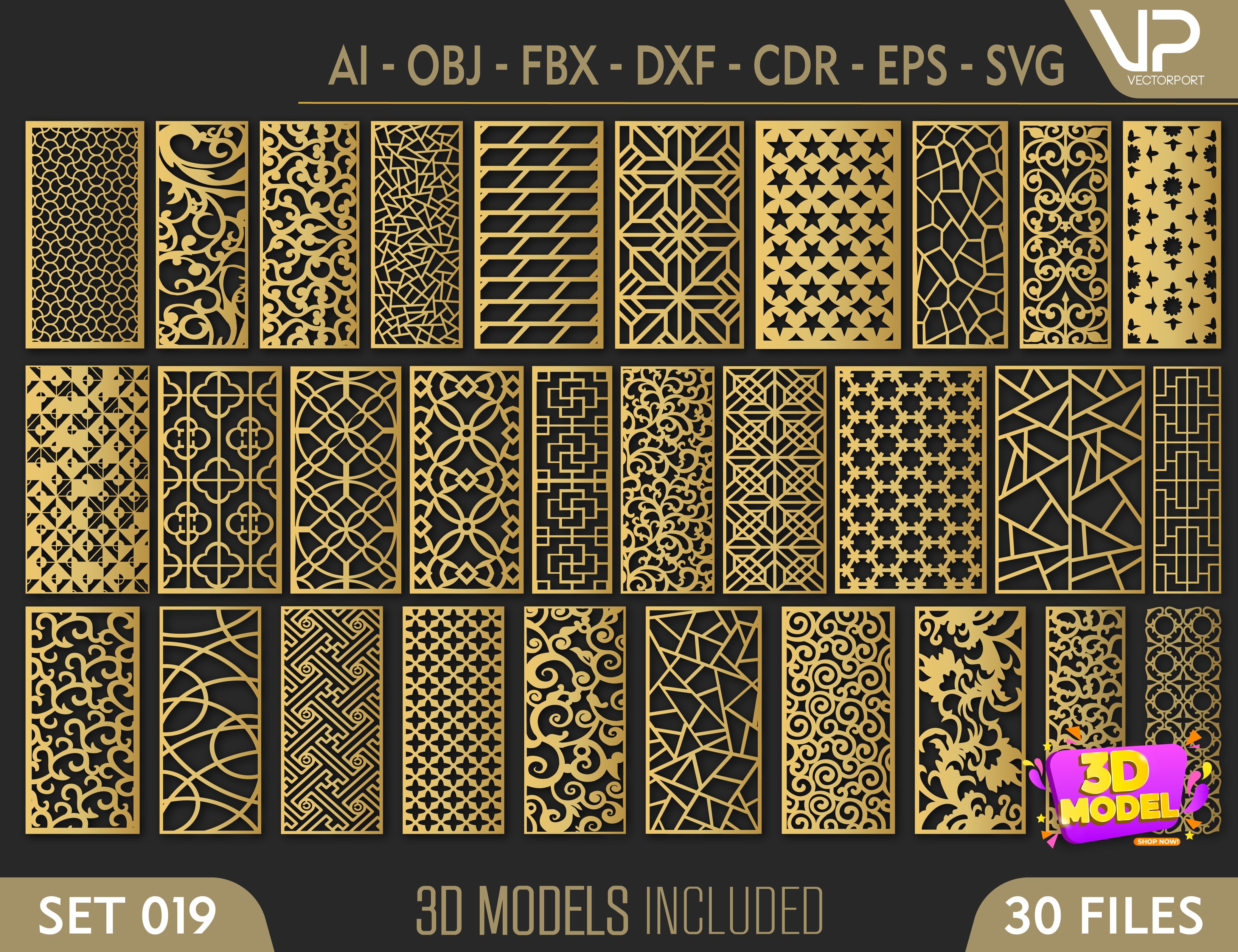 Ornaments for decorative partitions panel screen CNC Laser Cutting File | SVG, DXF, AI |#C019| VectorPort