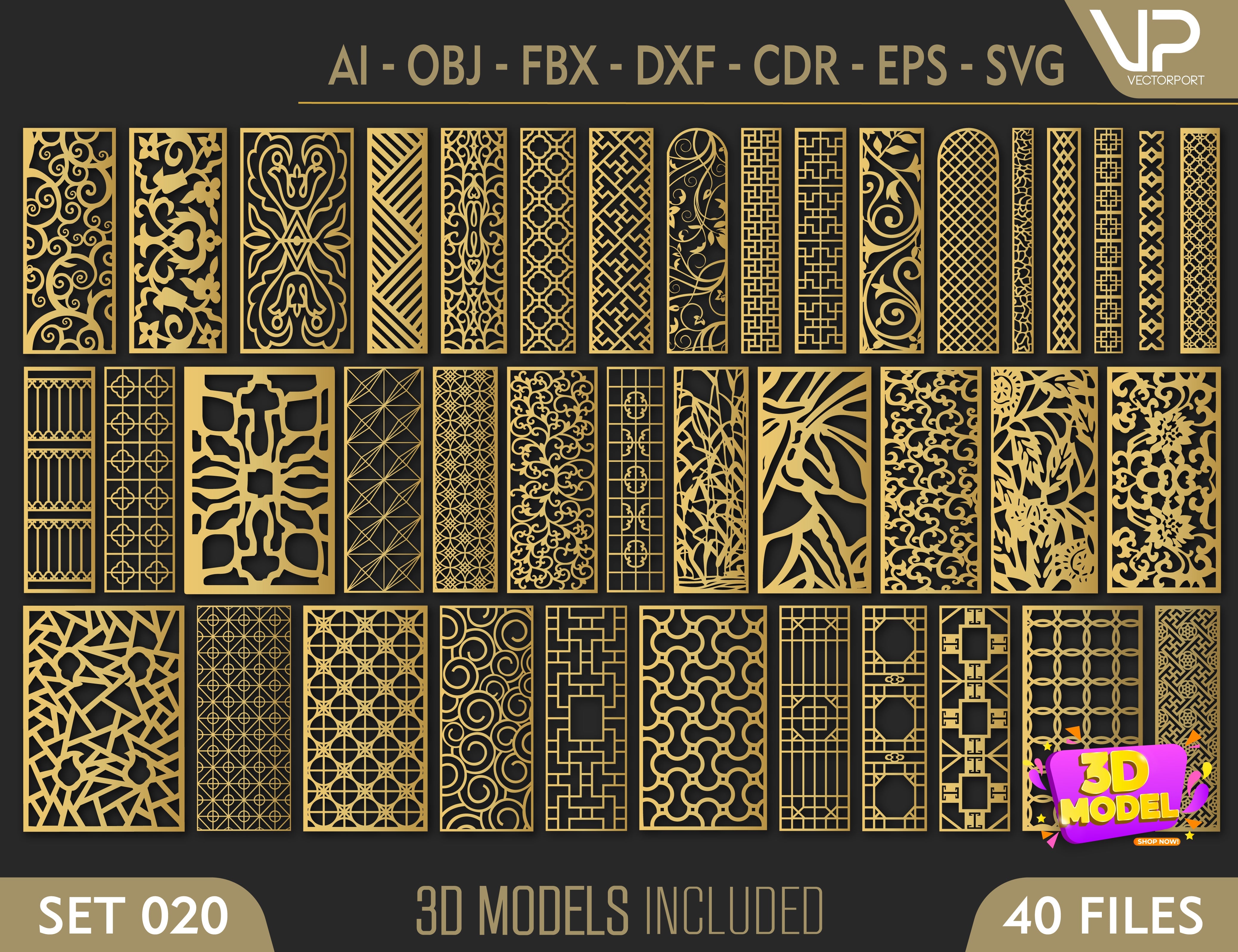 Ornaments for decorative partitions panel screen CNC Laser Cutting File | SVG, DXF, AI |#C020| VectorPort