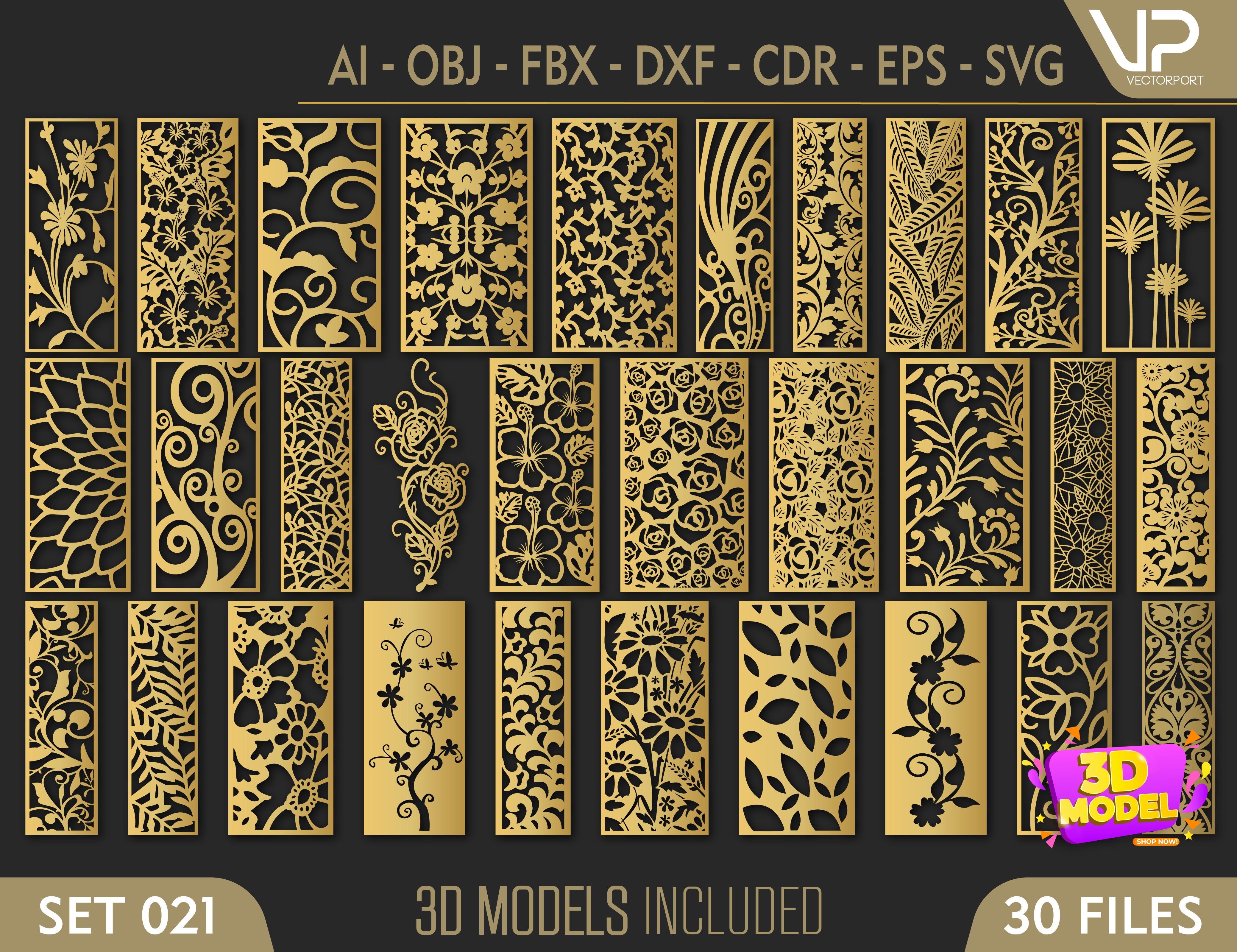 Ornaments for decorative partitions panel screen CNC Laser Cutting File | SVG, DXF, AI |#C021| VectorPort