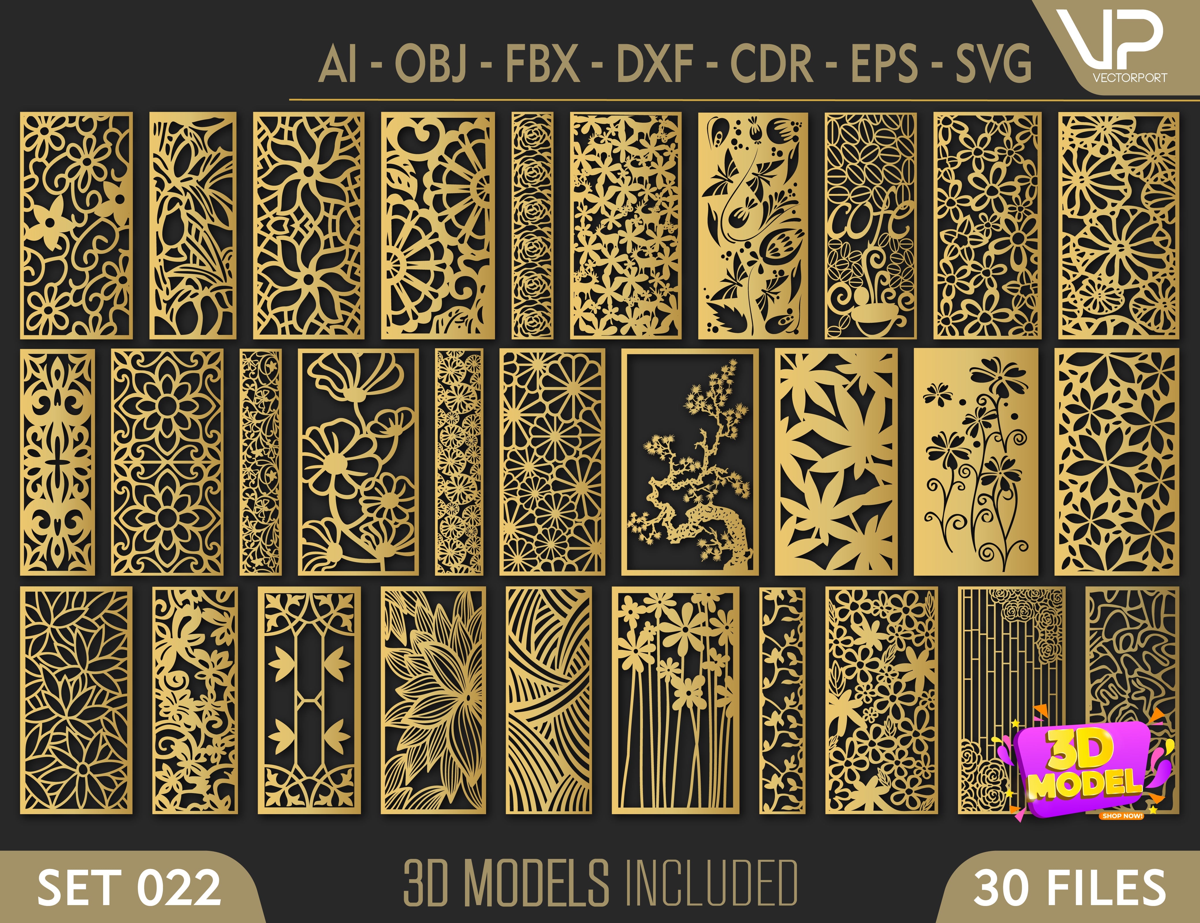 Ornaments for decorative partitions panel screen CNC Laser Cutting File | SVG, DXF, AI |#C022| VectorPort