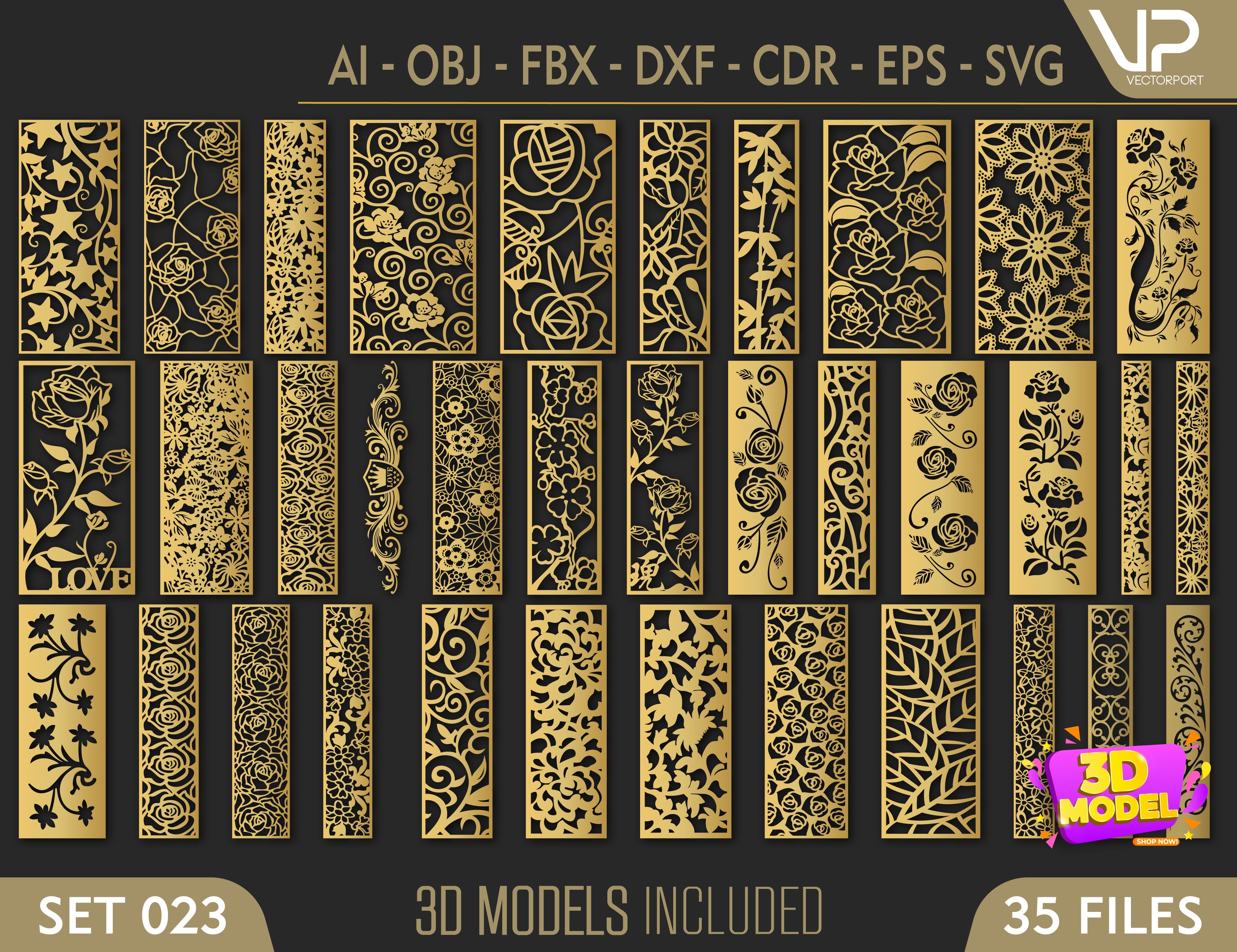 Ornaments for decorative partitions panel screen CNC Laser Cutting File | SVG, DXF, AI |#C023| VectorPort