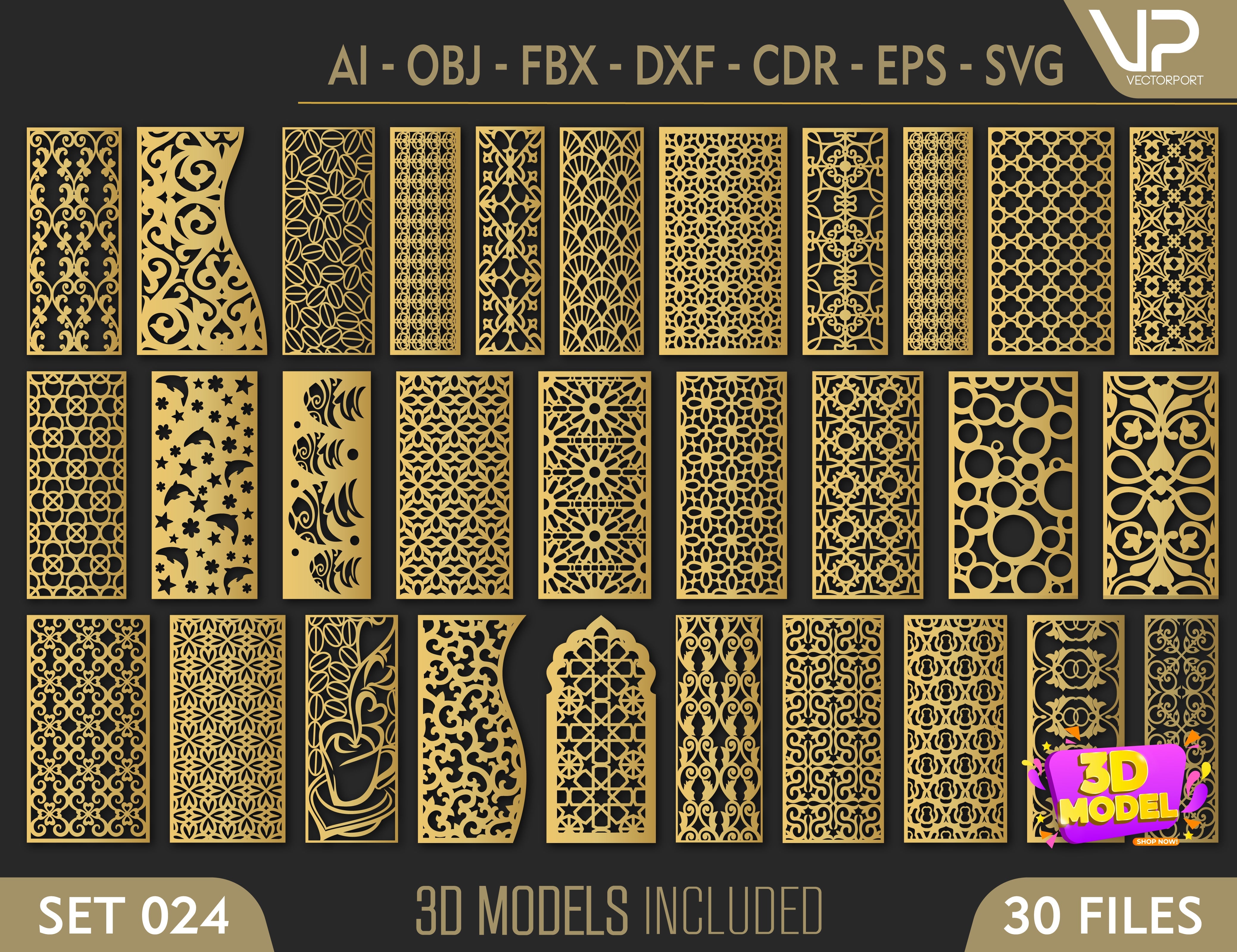 Ornaments for decorative partitions panel screen CNC Laser Cutting File | SVG, DXF, AI |#C024| VectorPort