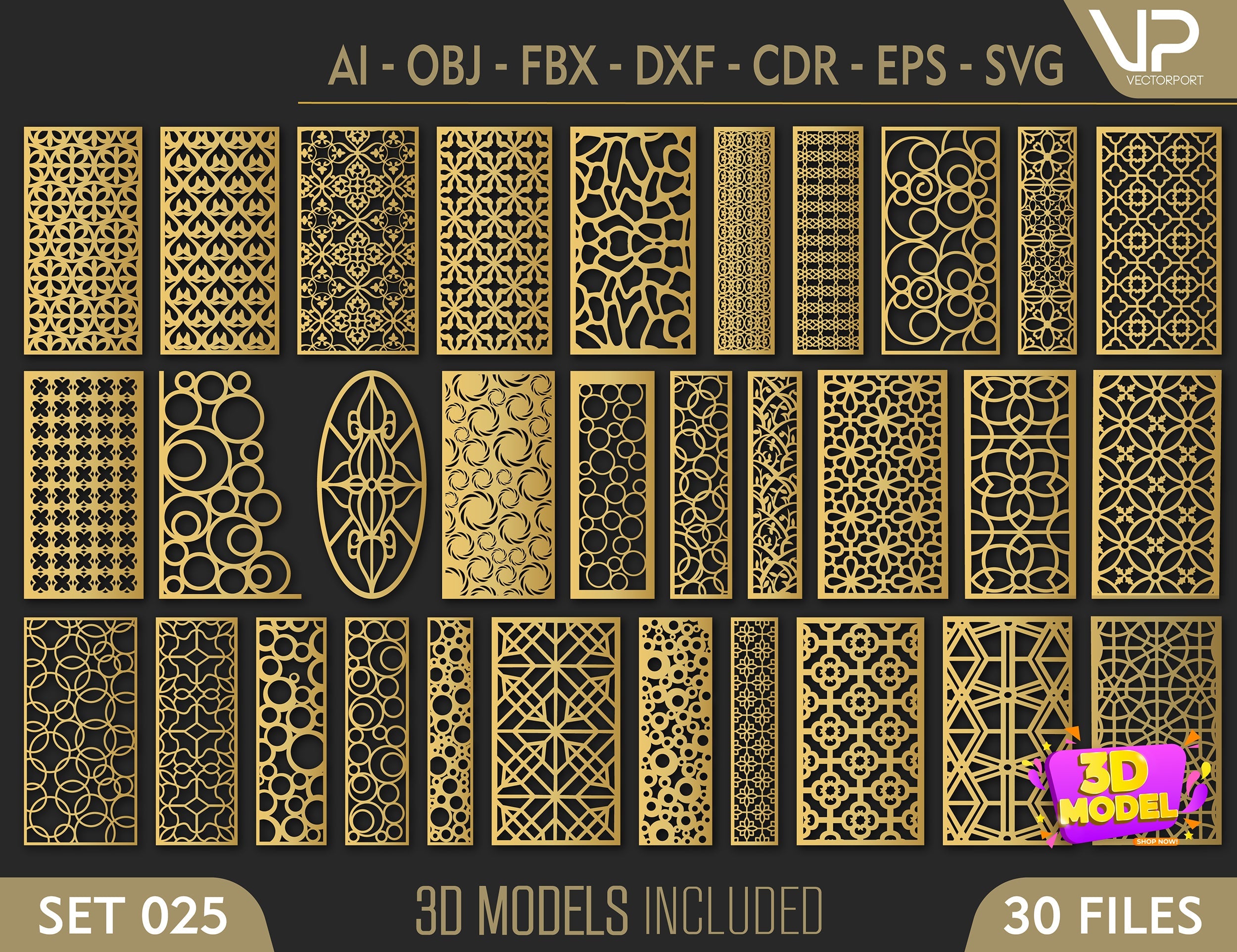 Abstract Pattern Panel Templates CNC Laser Cutting File | SVG, DXF, AI |#C025| VectorPort