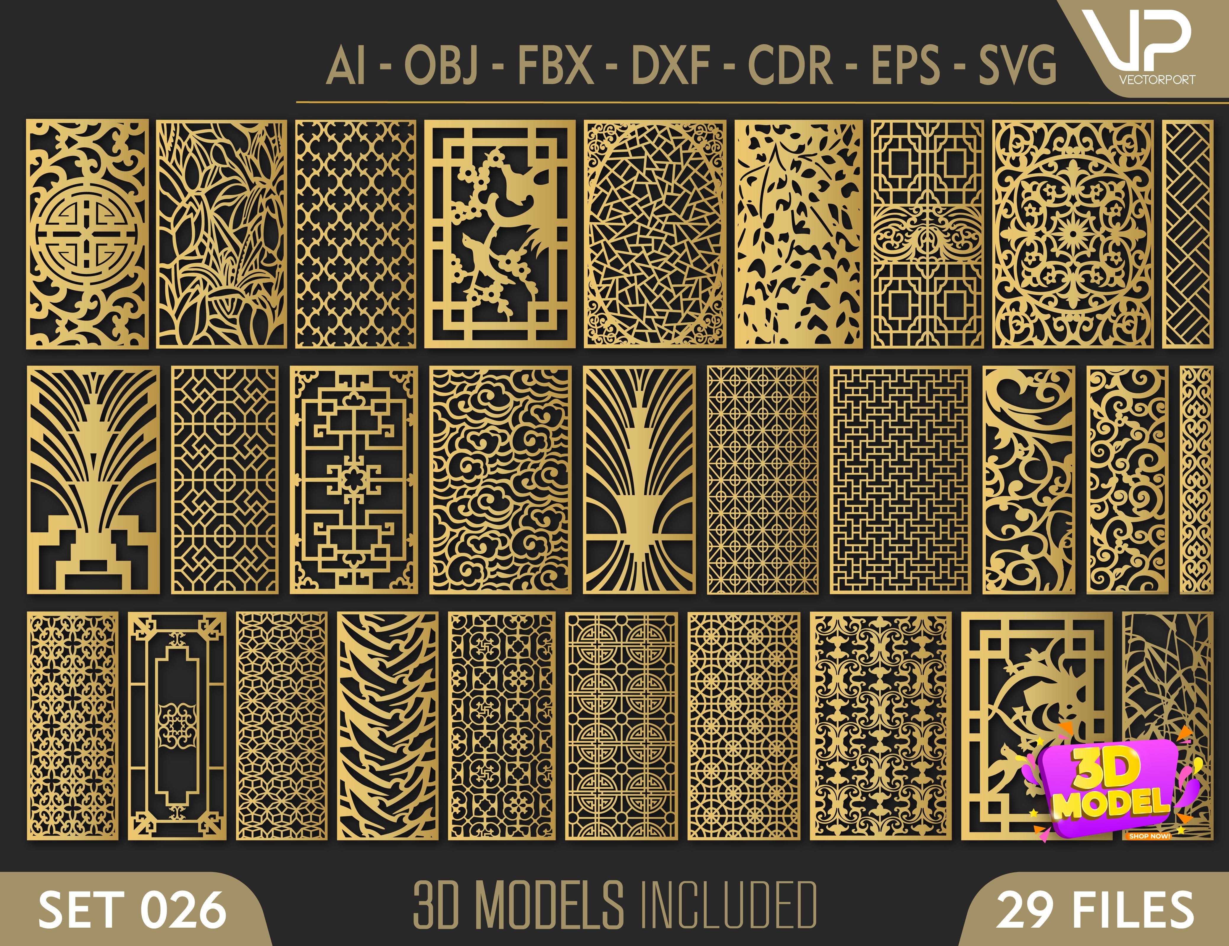 Abstract Pattern Panel Templates CNC Laser Cutting File | SVG, DXF, AI |#C026| VectorPort