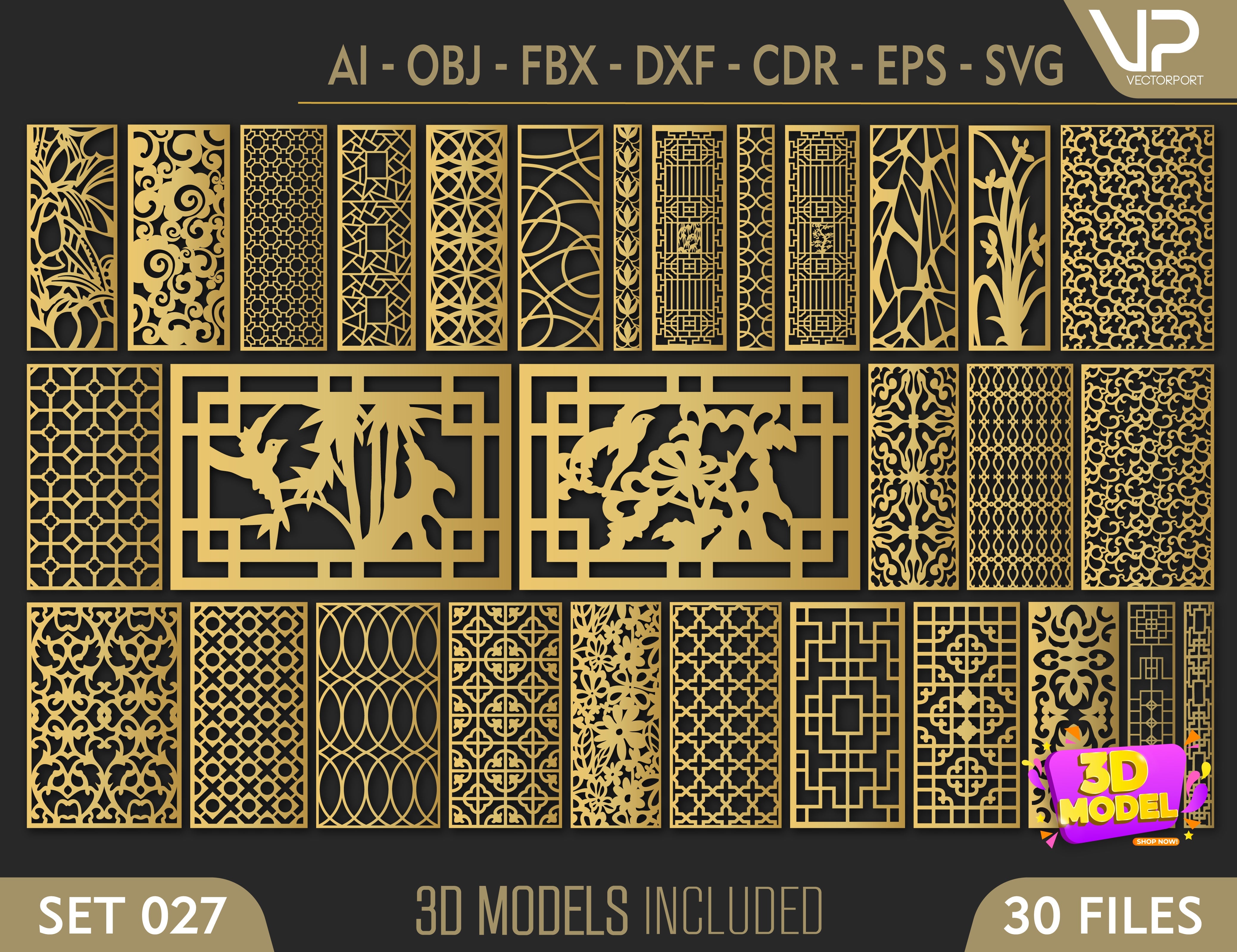 Abstract Pattern Panel Templates CNC Laser Cutting File | SVG, DXF, AI |#C027| VectorPort