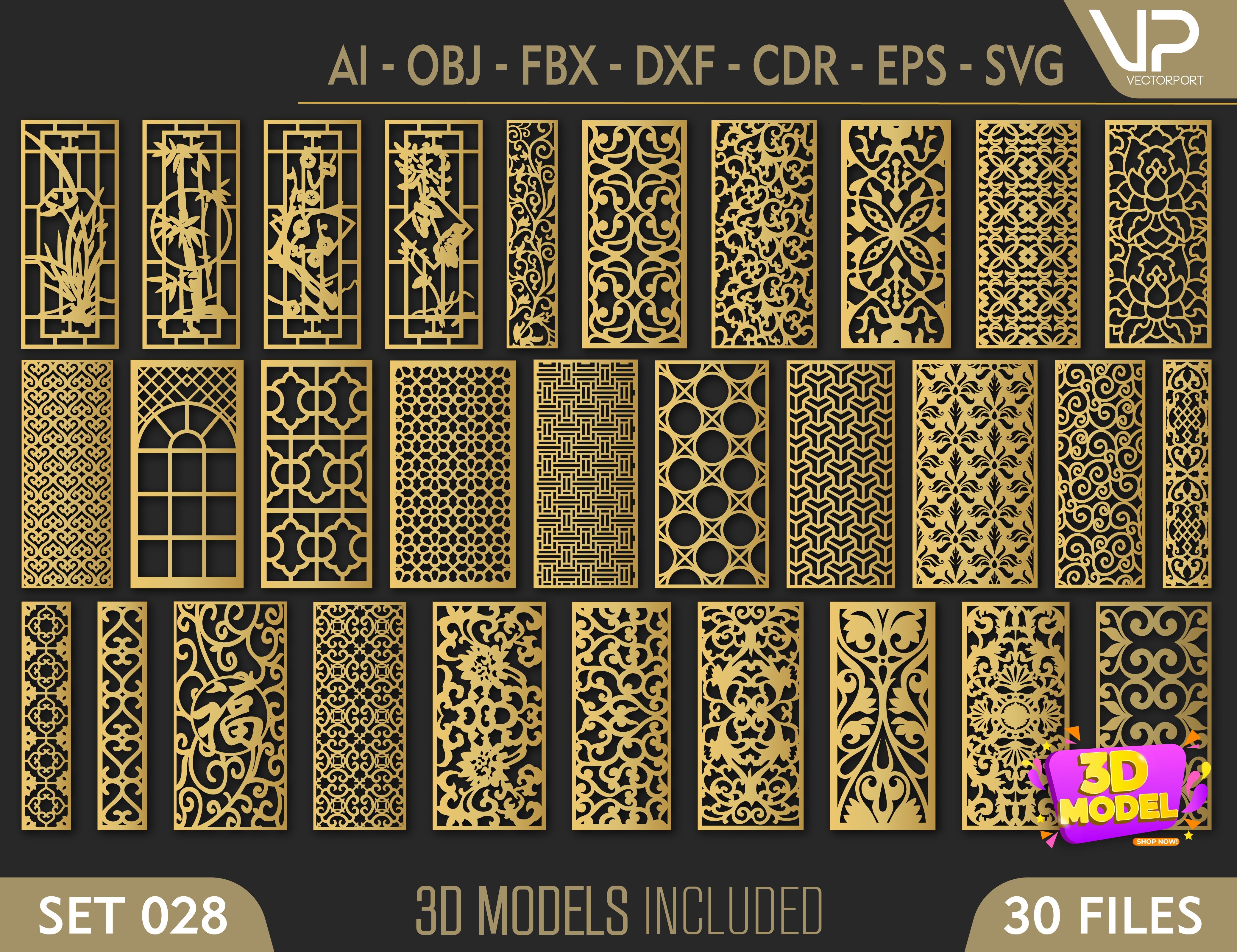 Abstract Pattern Panel Templates CNC Laser Cutting File | SVG, DXF, AI |#C028| VectorPort