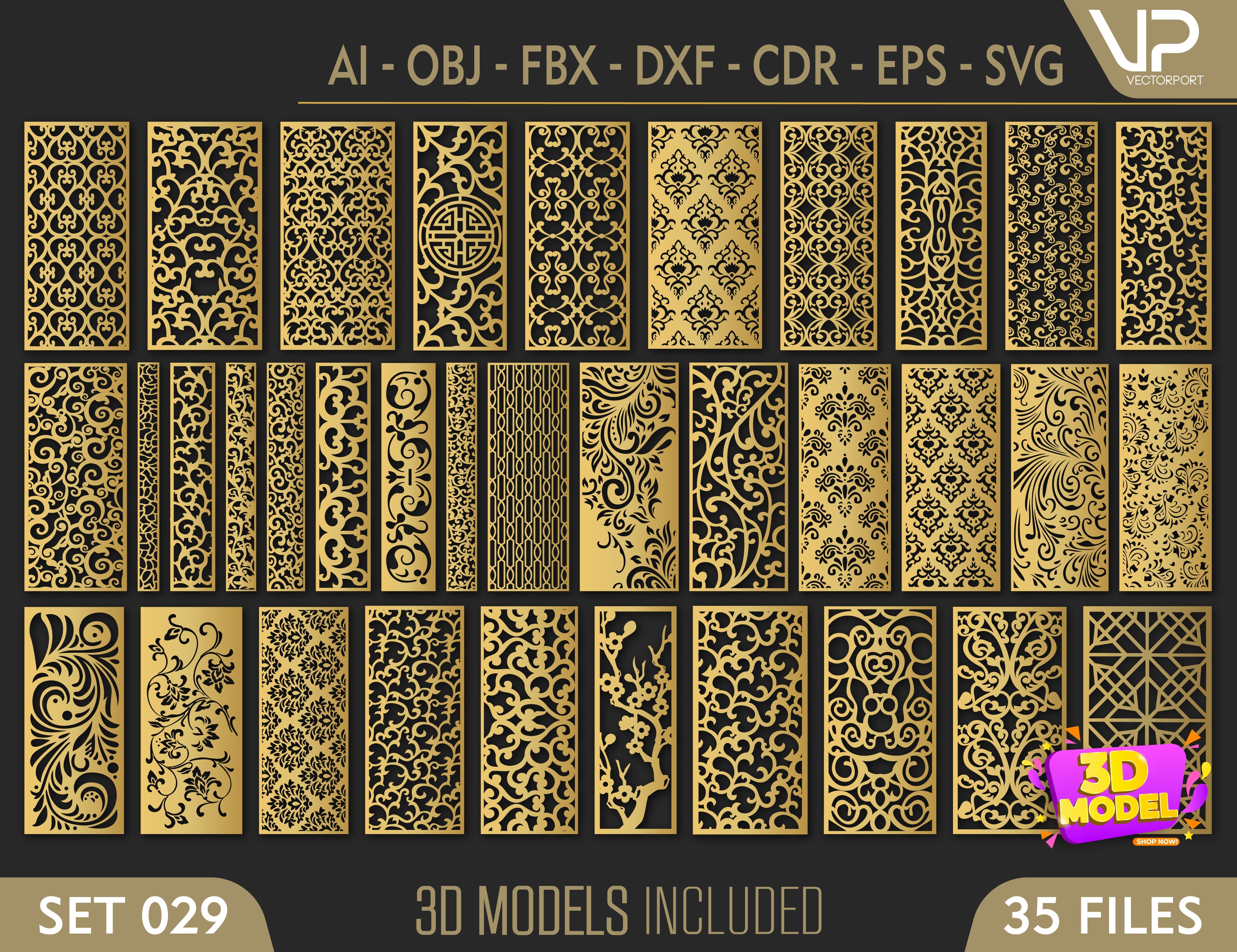 Abstract Pattern Panel Templates CNC Laser Cutting File | SVG, DXF, AI |#C029| VectorPort