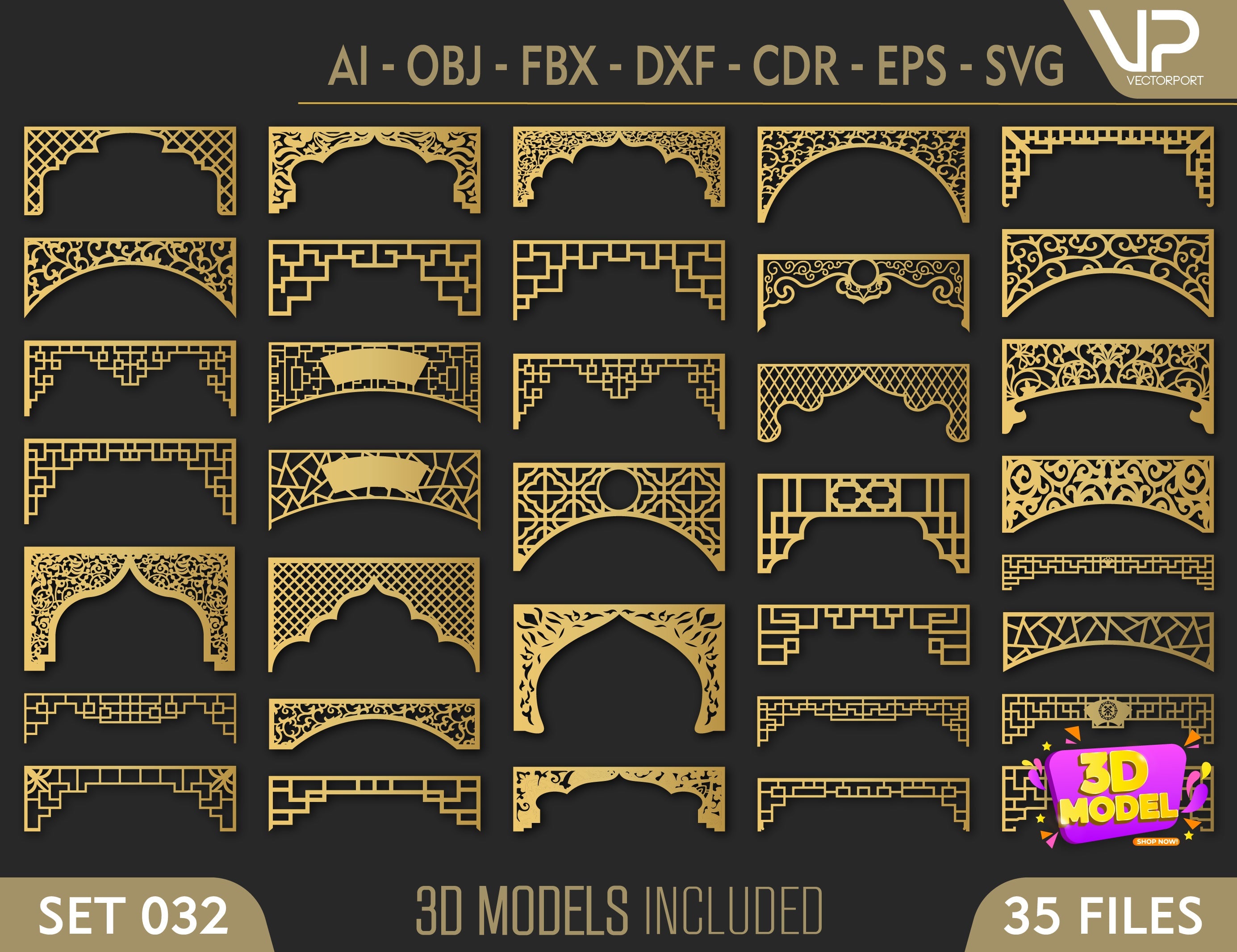 Abstract Pattern Panel Templates CNC Laser Cutting File | SVG, DXF, AI |#C032| VectorPort