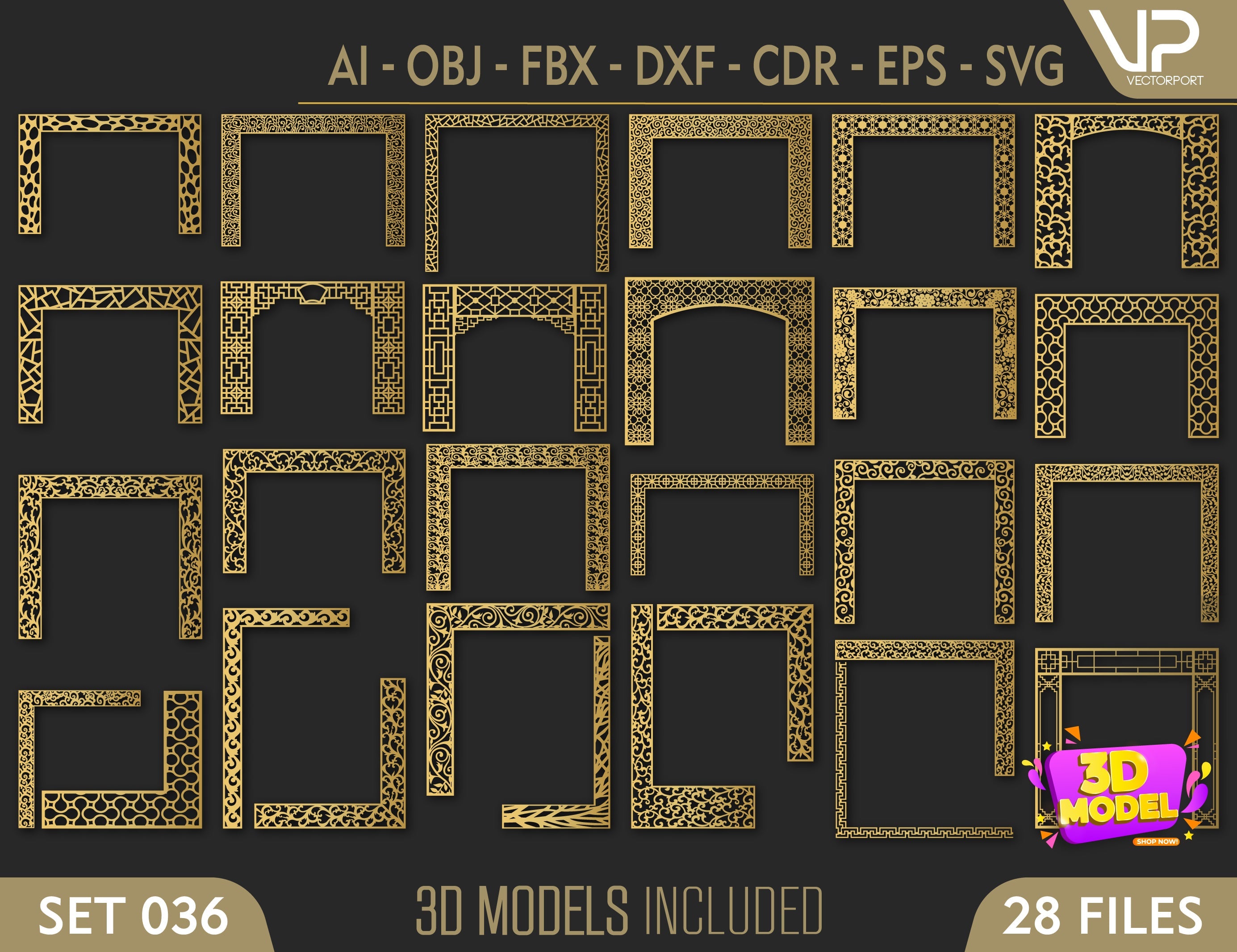 Islamic Abstract Pattern Panel Templates CNC Laser Cutting File | SVG, DXF, AI |#C036| VectorPort