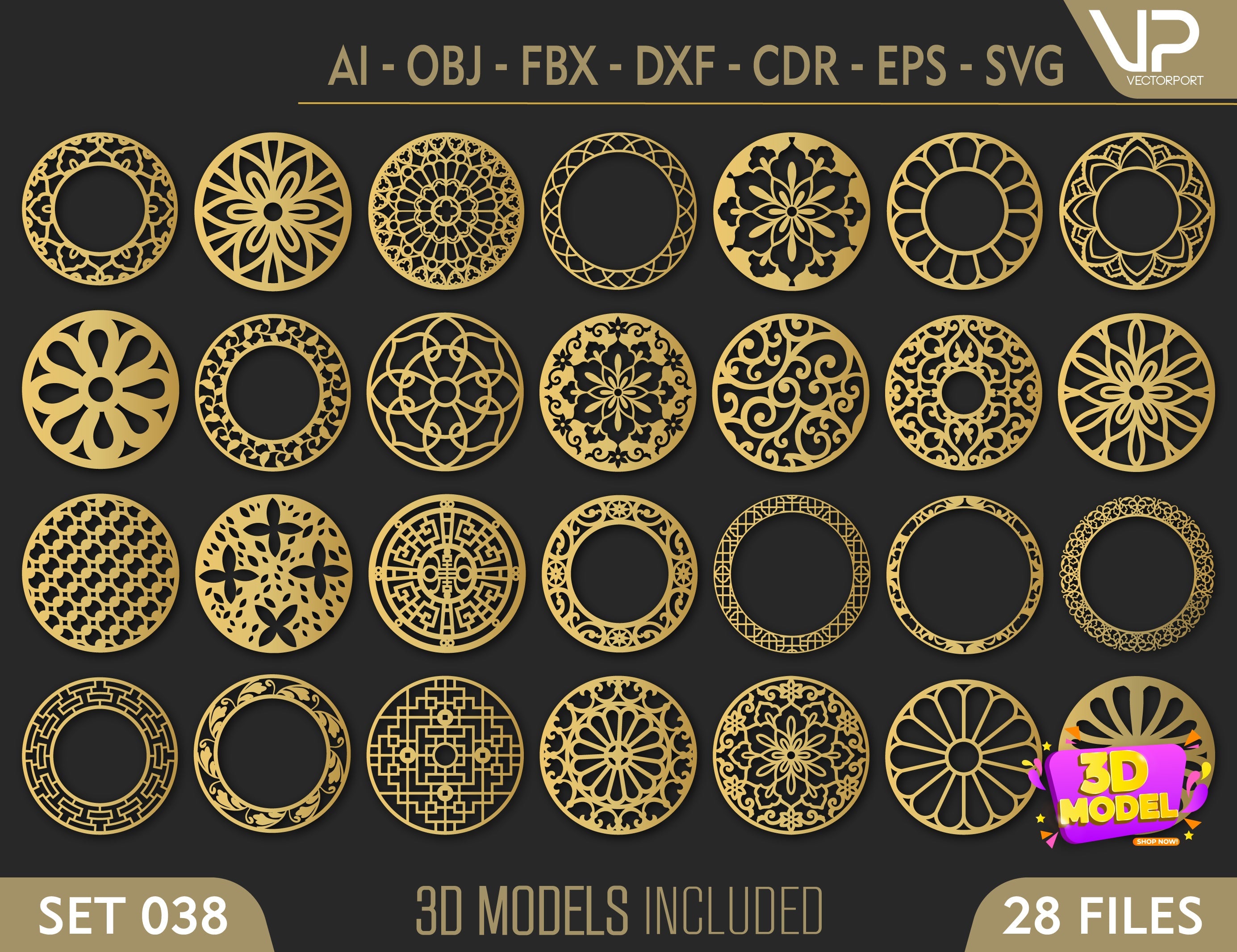 Round Abstract Pattern Panel Templates CNC Laser Cutting File | SVG, DXF, AI |#C038| VectorPort