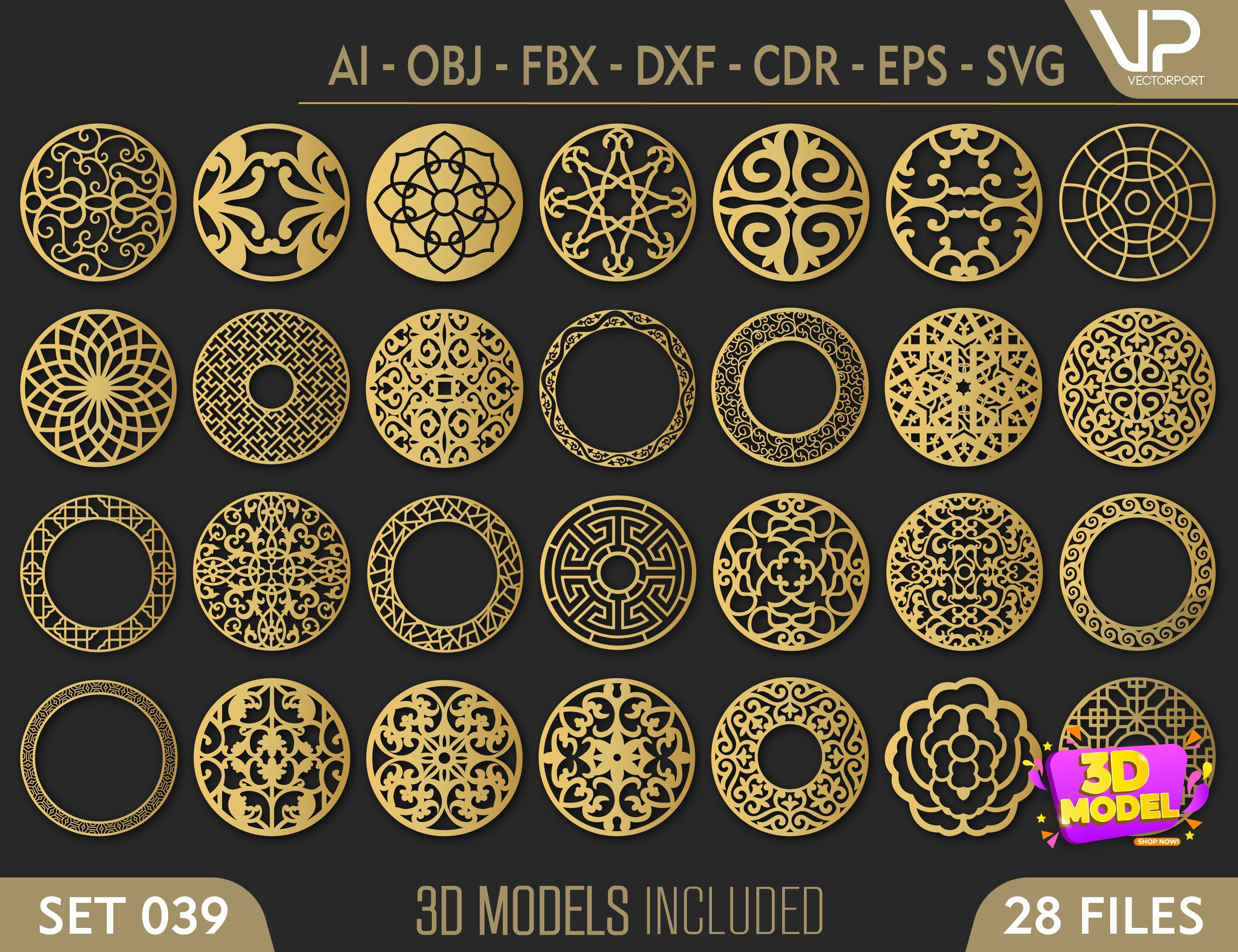 Round Abstract Pattern Panel Templates CNC Laser Cutting File | SVG, DXF, AI |#C039| VectorPort