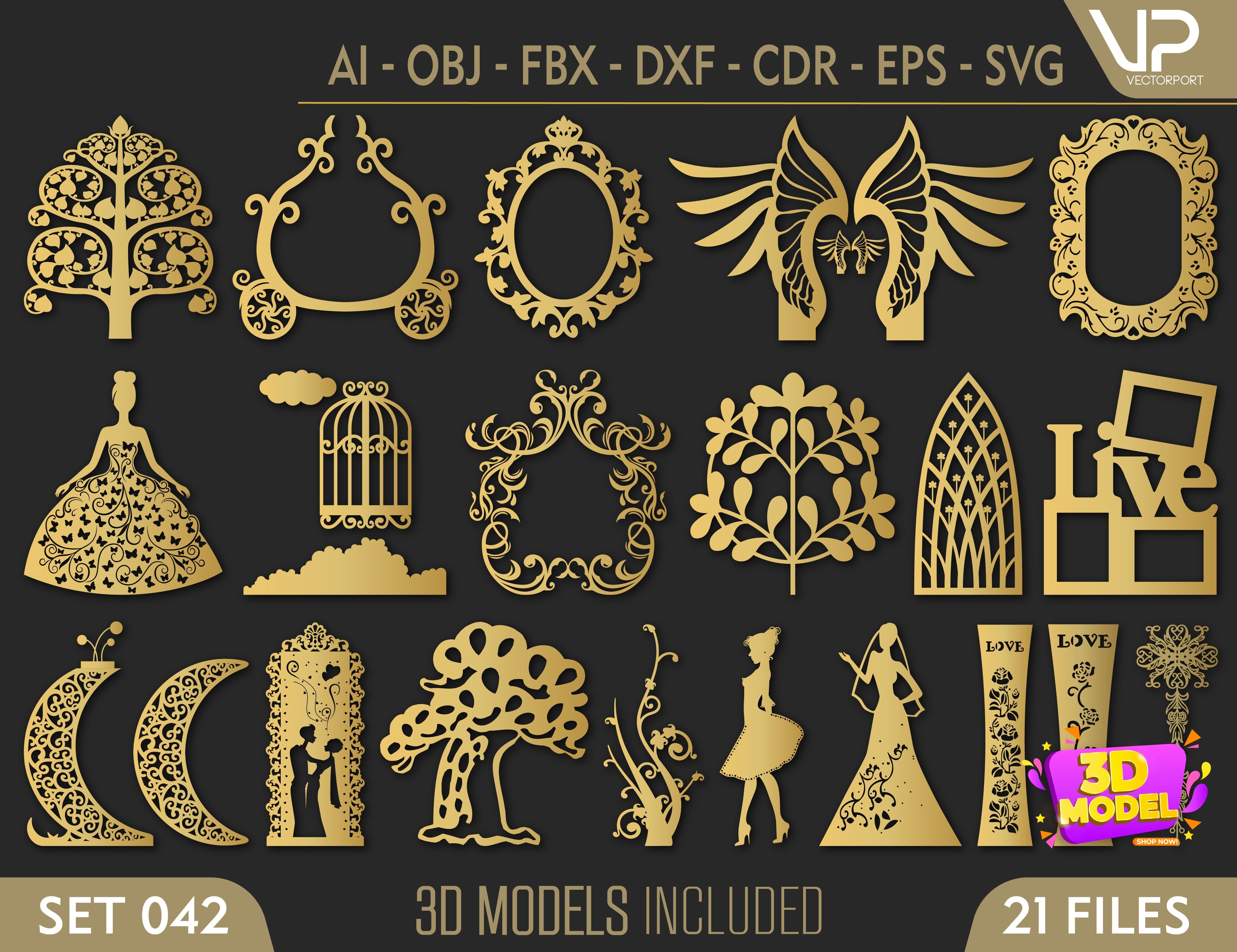 Decorative Abstract Pattern Panel Templates SVG CNC Laser Cutting File | SVG, DXF, AI |#C042| VectorPort