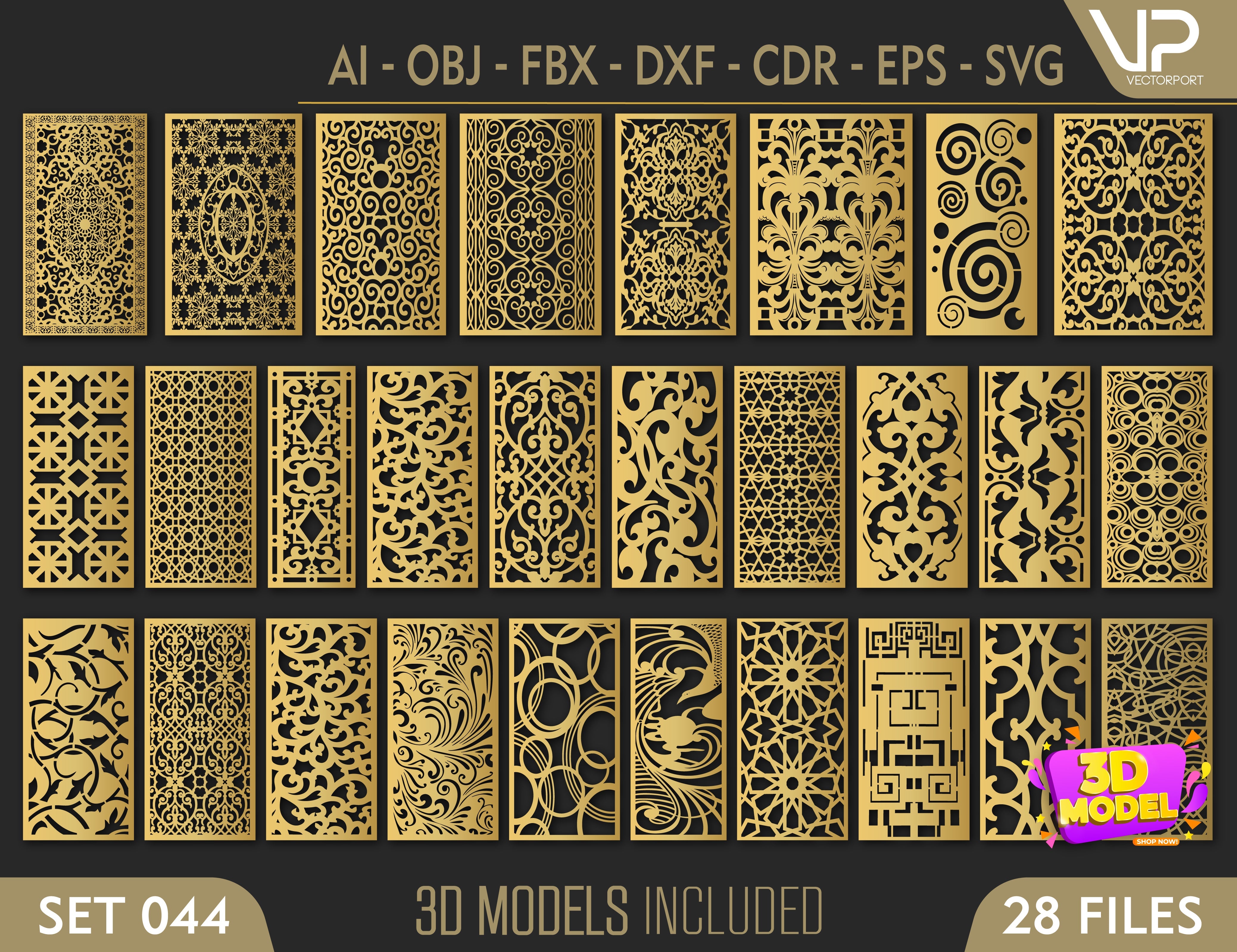 Decorative Abstract Pattern Panel Templates SVG CNC Laser Cutting File | SVG, DXF, AI |#C044| VectorPort