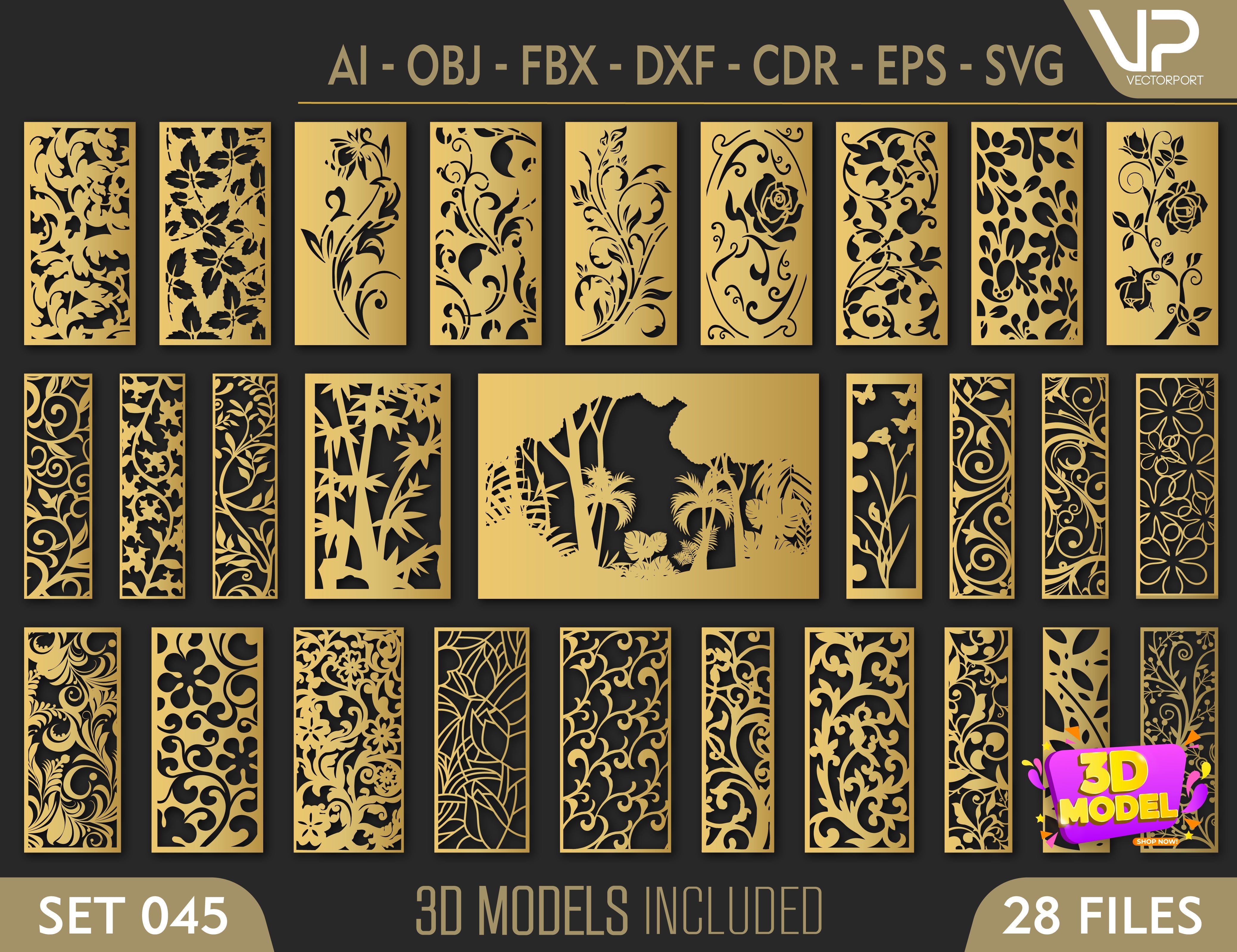 Decorative Abstract Pattern Panel Templates SVG CNC Laser Cutting File | SVG, DXF, AI |#C045| VectorPort