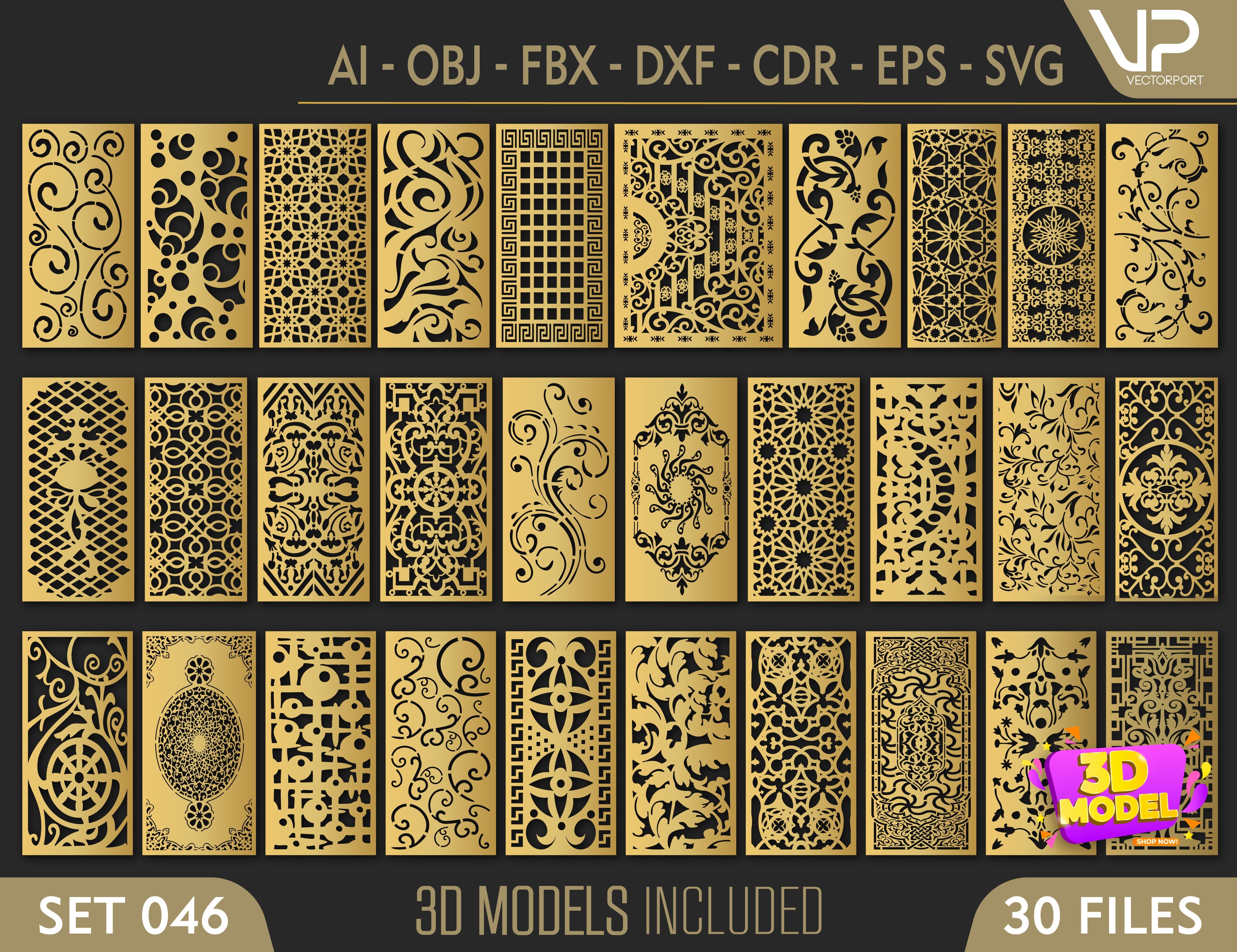 Decorative Abstract Pattern Panel Templates SVG CNC Laser Cutting File | SVG, DXF, AI |#C046| VectorPort