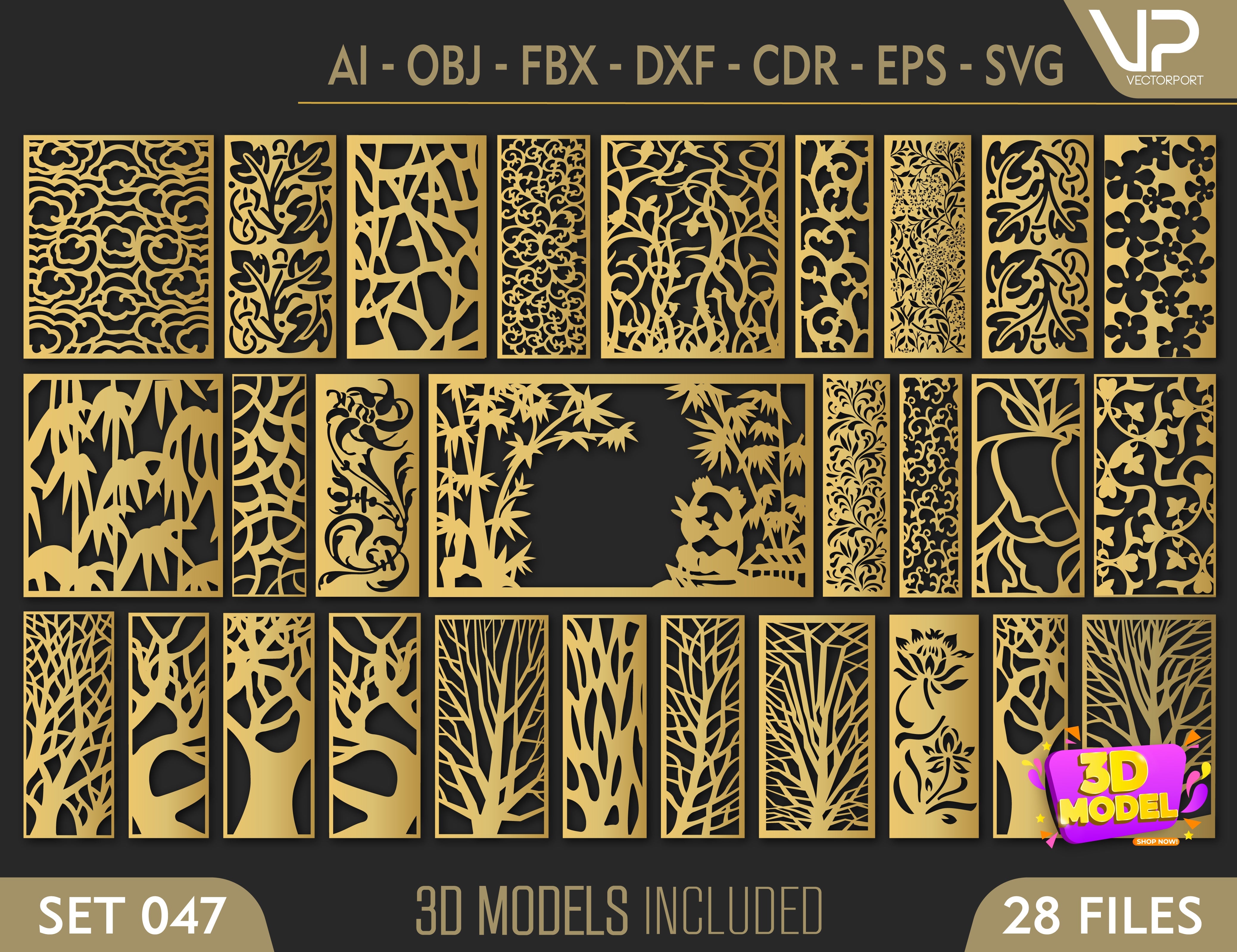 Decorative Tree Pattern Panel Templates SVG CNC Laser Cutting File | SVG, DXF, AI |#C047| VectorPort