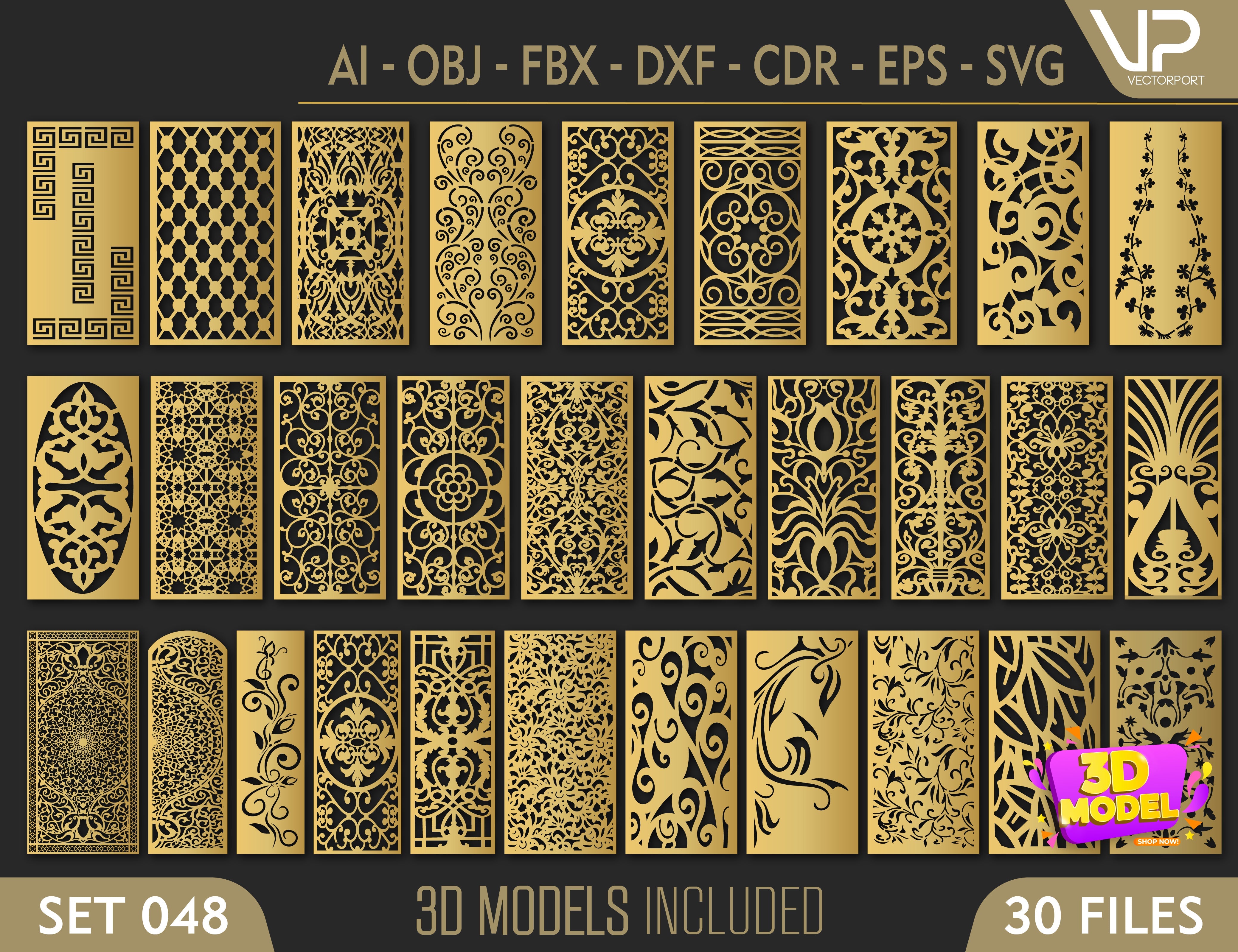 Decorative Tree Pattern Panel Templates SVG CNC Laser Cutting File | SVG, DXF, AI |#C048| VectorPort