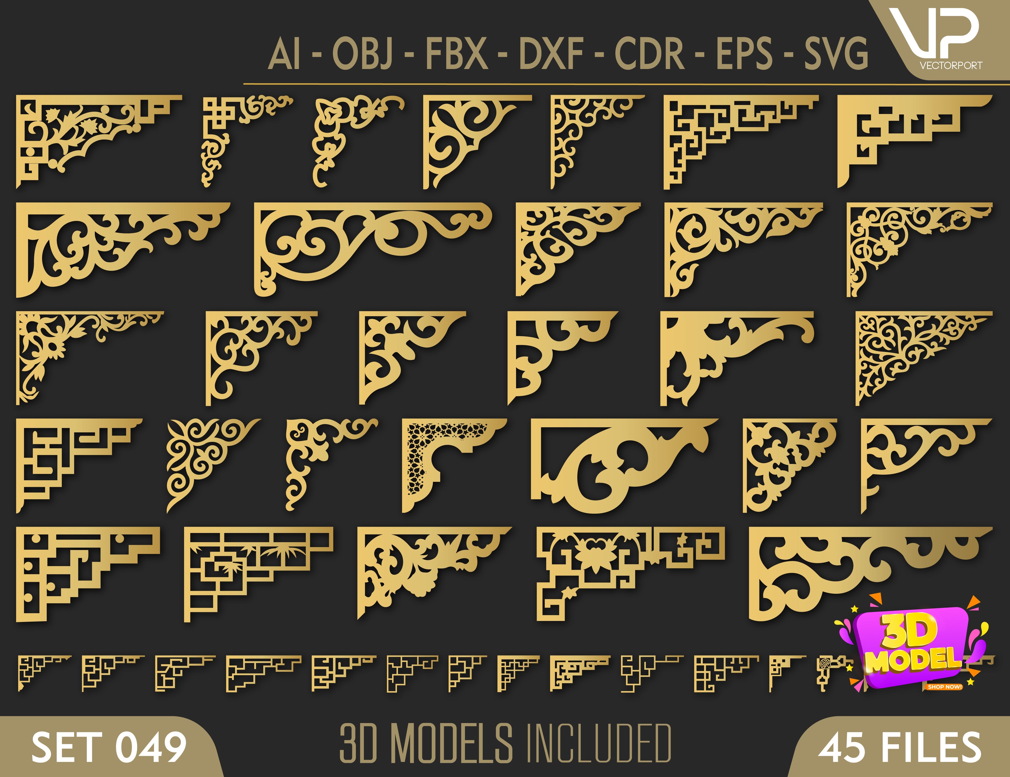 Decorative Corner Pattern Panel Templates SVG CNC Laser Cutting File | SVG, DXF, AI |#C049| VectorPort