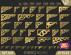 Decorative Corner Pattern Panel Templates SVG CNC Laser Cutting File | SVG, DXF, AI |#C049|