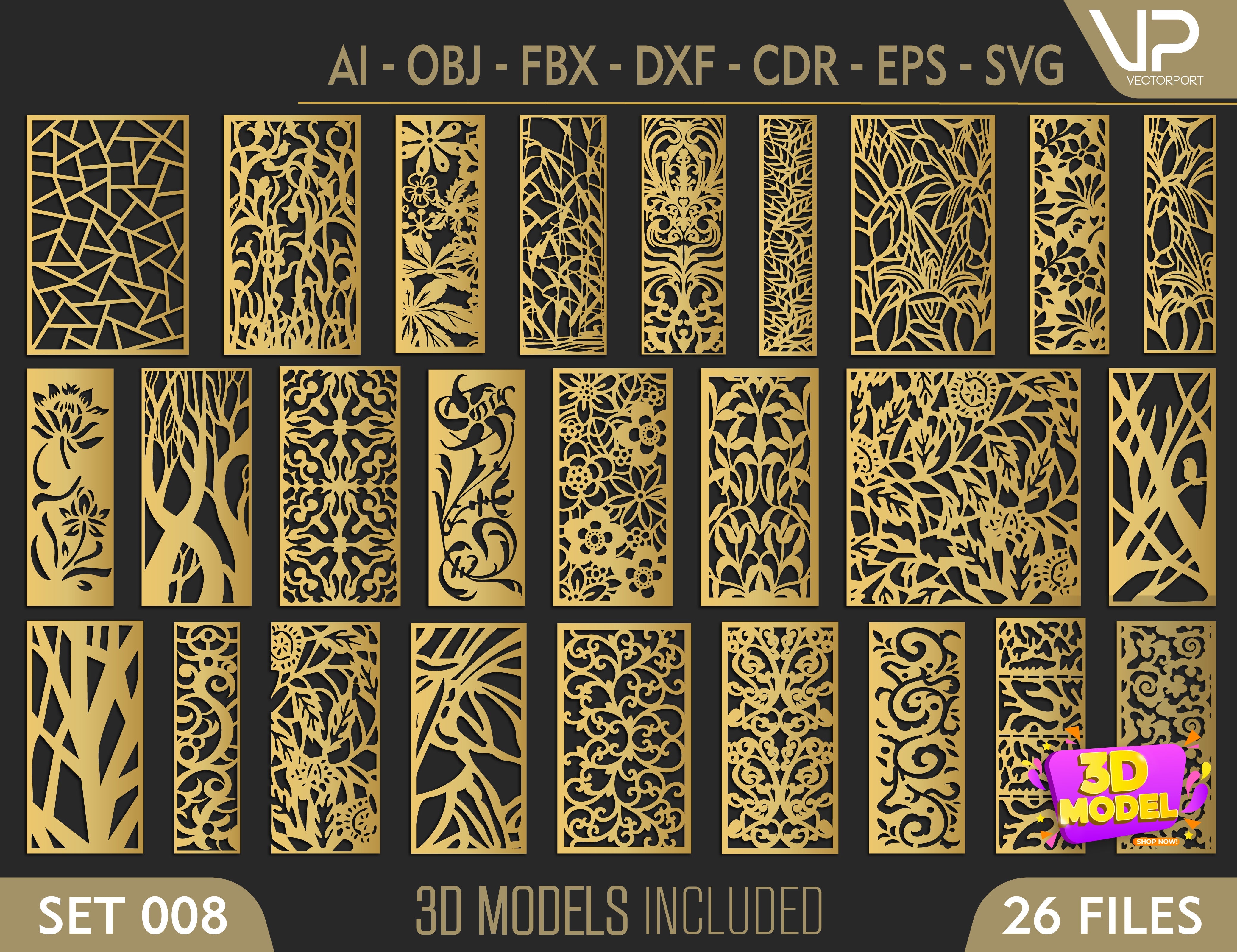 Tree Ornaments for decorative partitions panel screen CNC Laser Cutting File | SVG, DXF, AI |#C008| VectorPort