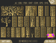 Tree Ornaments for decorative partitions panel screen CNC Laser Cutting File | SVG, DXF, AI |#C001|
