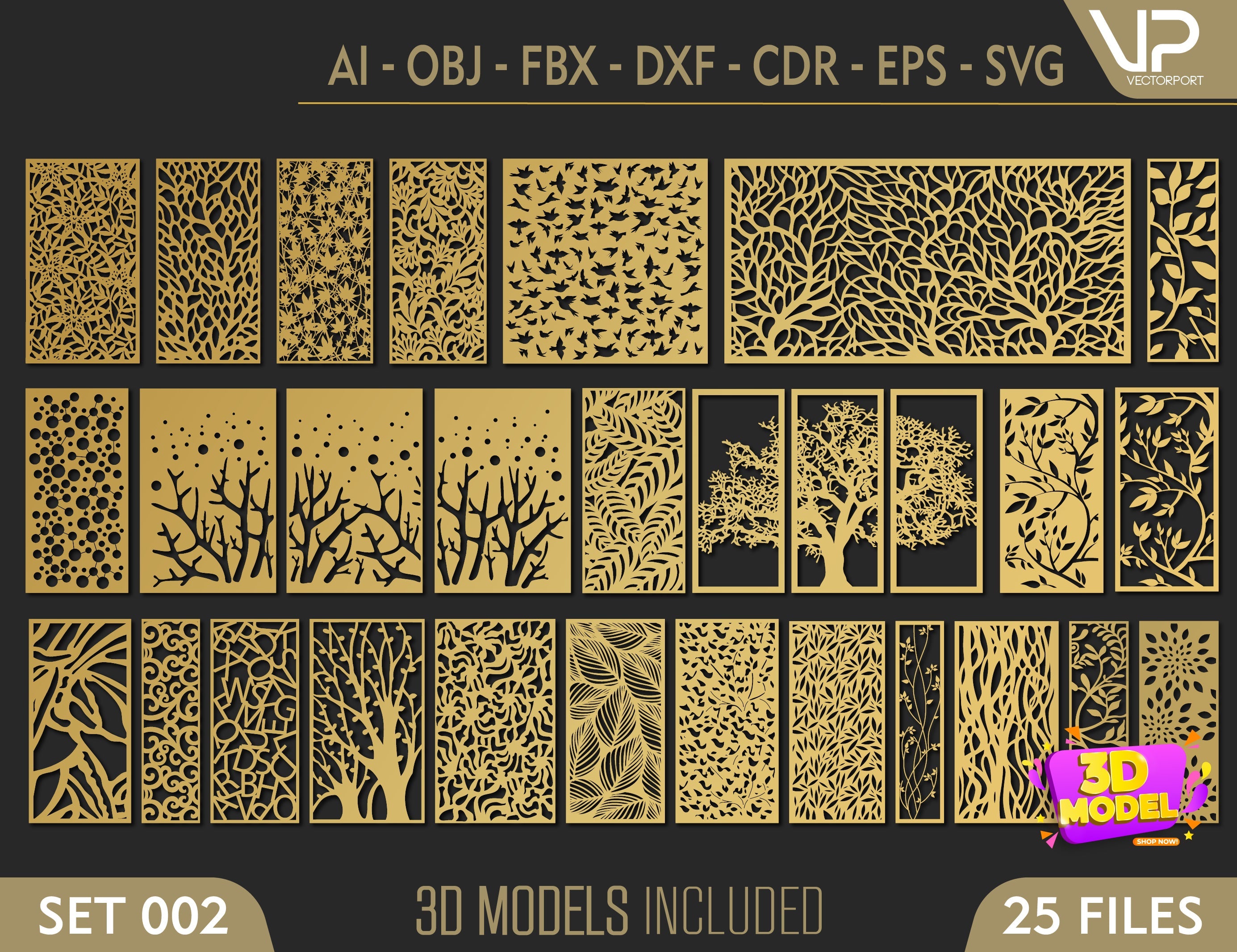 Tree Ornaments for decorative partitions panel screen CNC Laser Cutting File | SVG, DXF, AI |#C002| VectorPort