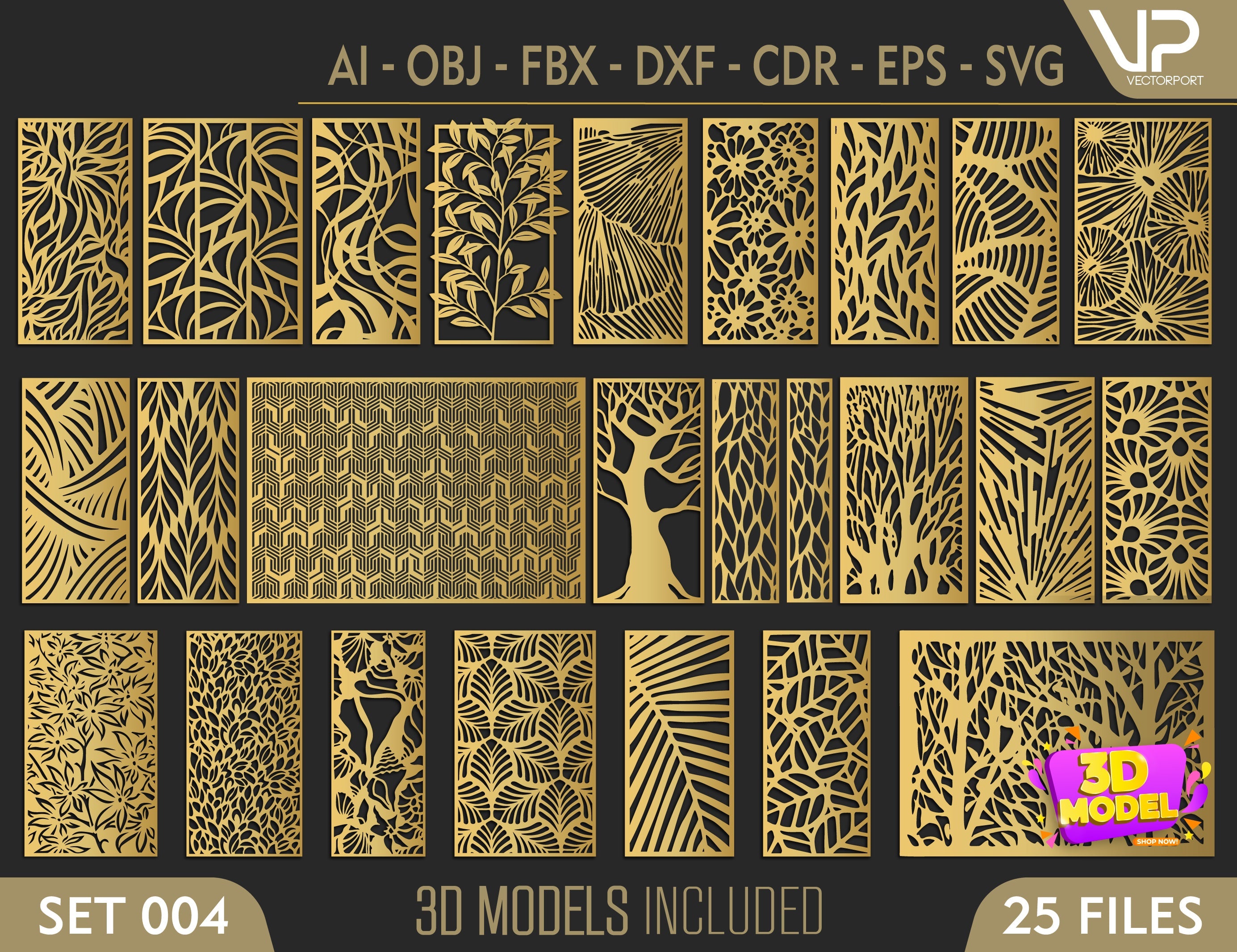 Tree Ornaments for decorative partitions panel screen CNC Laser Cutting File | SVG, DXF, AI |#C004| VectorPort
