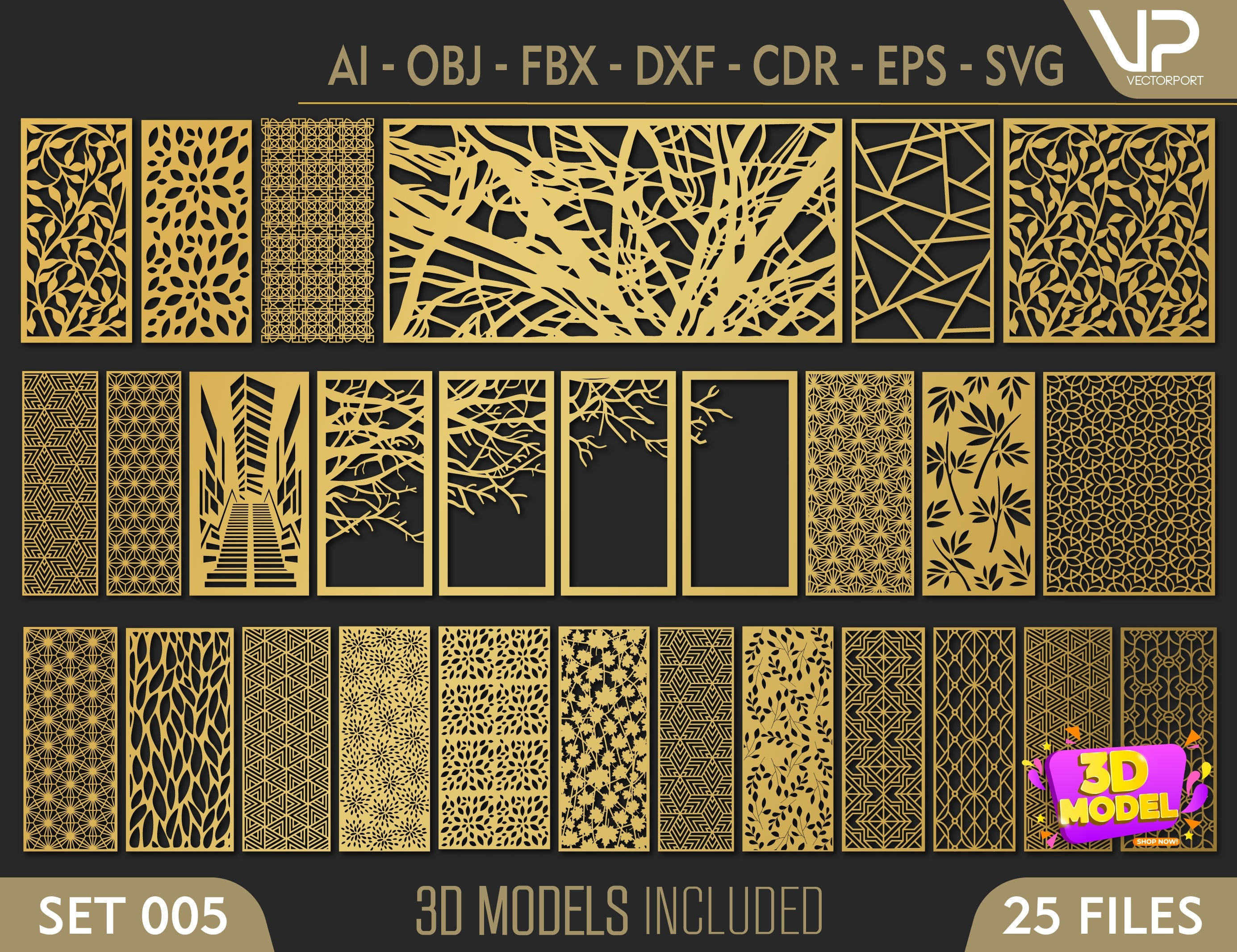 Tree Ornaments for decorative partitions panel screen CNC Laser Cutting File | SVG, DXF, AI |#C005| VectorPort