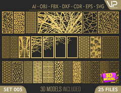 Tree Ornaments for decorative partitions panel screen CNC Laser Cutting File | SVG, DXF, AI |#C005| VectorPort